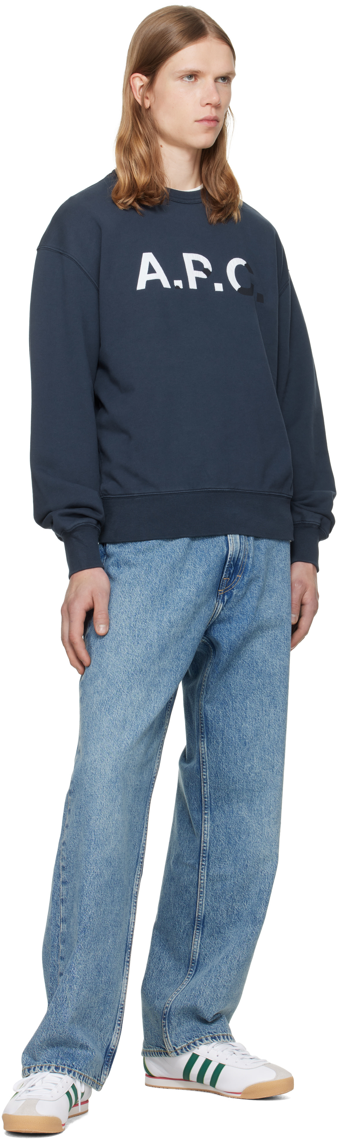 A.P.C. - Pull molletonné rétro bleu marine à logo