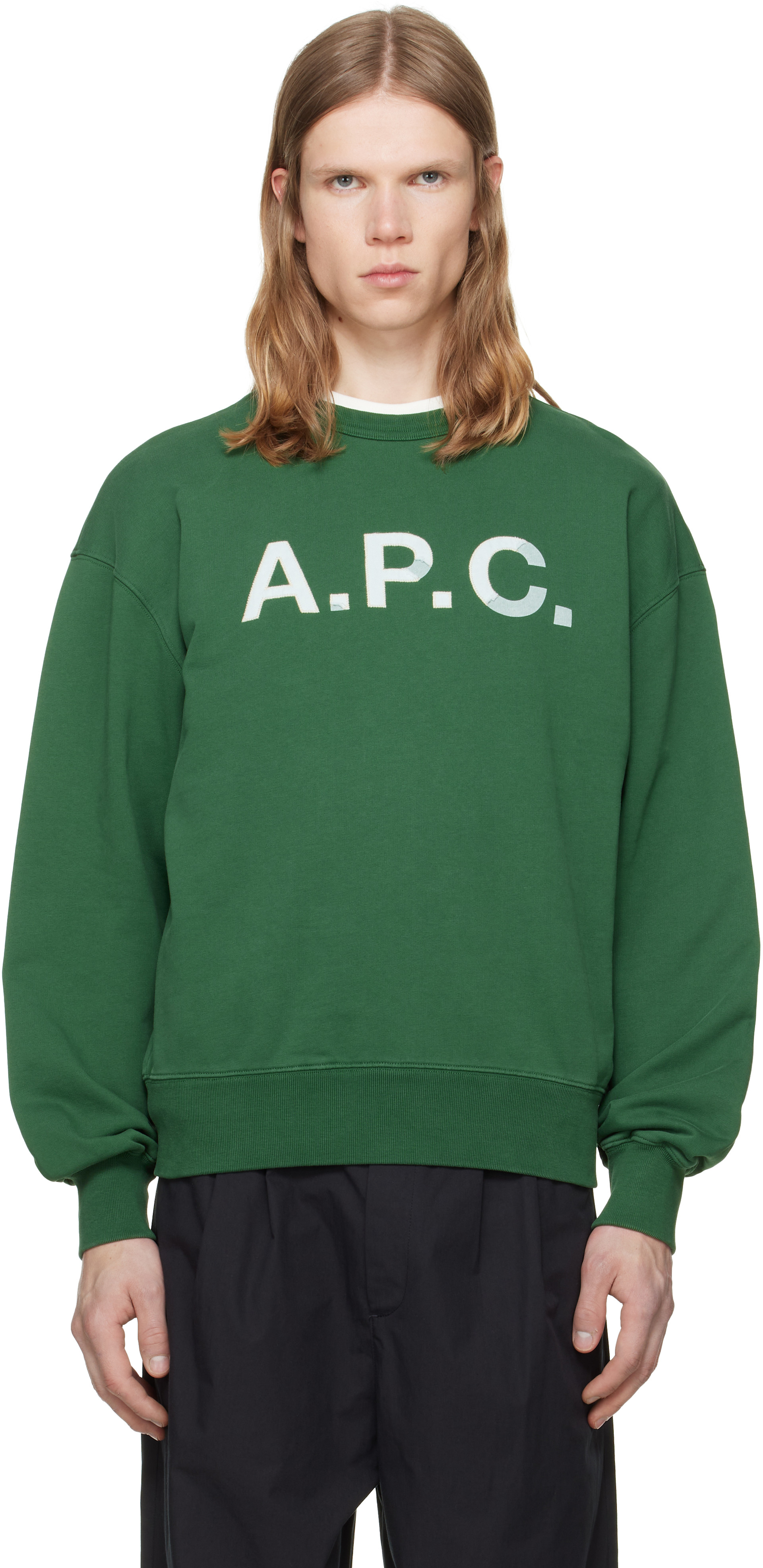 A.P.C. - Pull molletonné rétro vert à logo