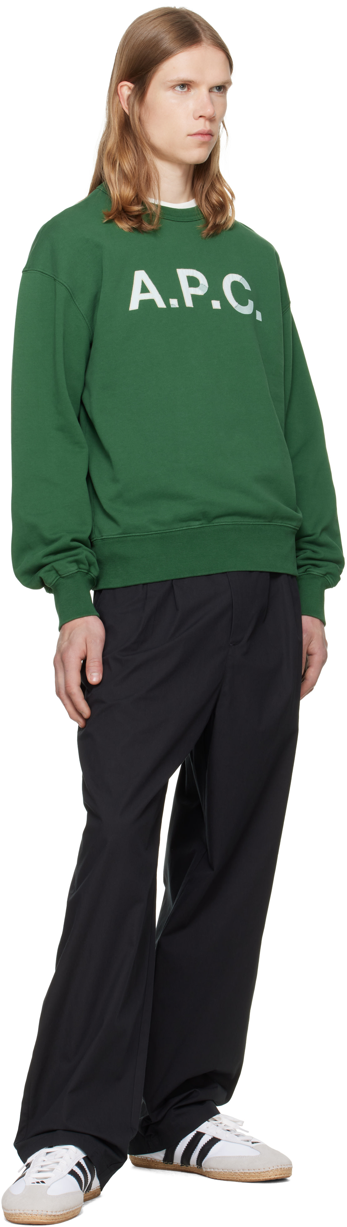 A.P.C. - Pull molletonné rétro vert à logo