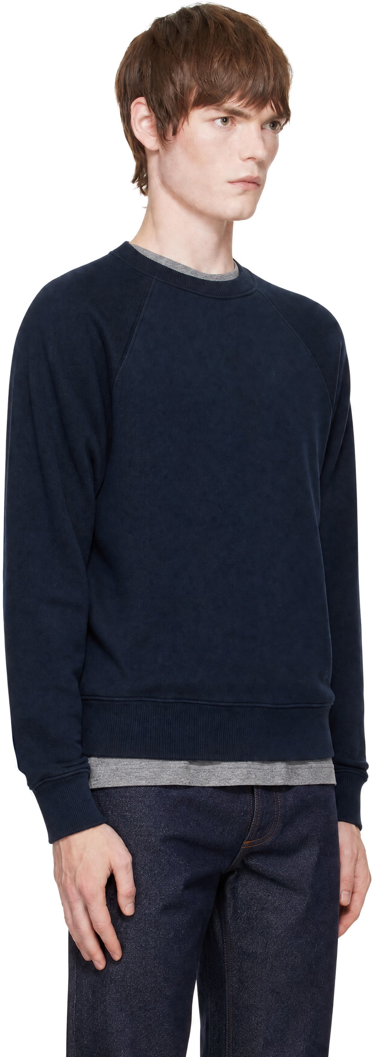 A.P.C. - Pull molletonné bleu marine à manches raglan