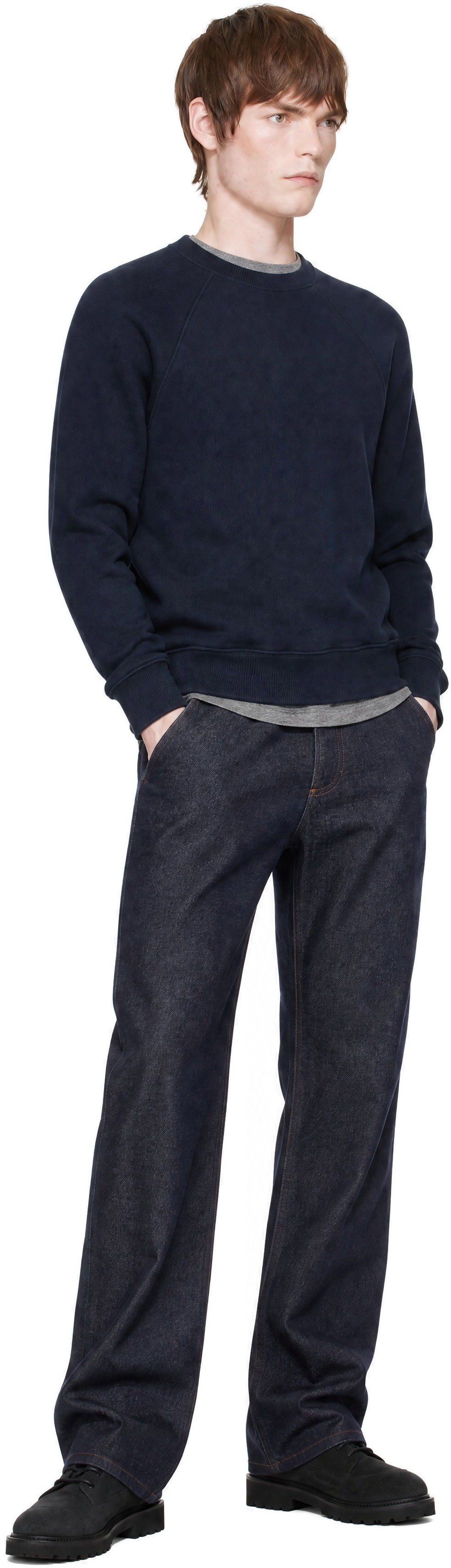 A.P.C. - Pull molletonné bleu marine à manches raglan