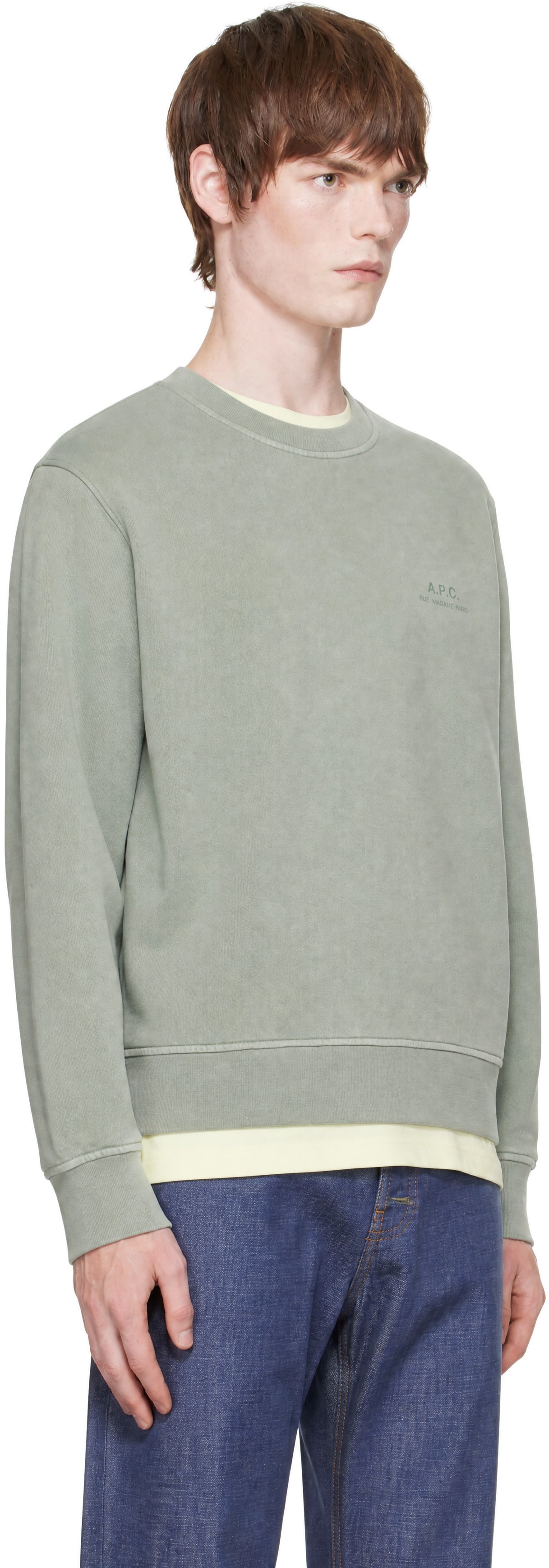 A.P.C. - Pull molletonné décontracté vert à logo