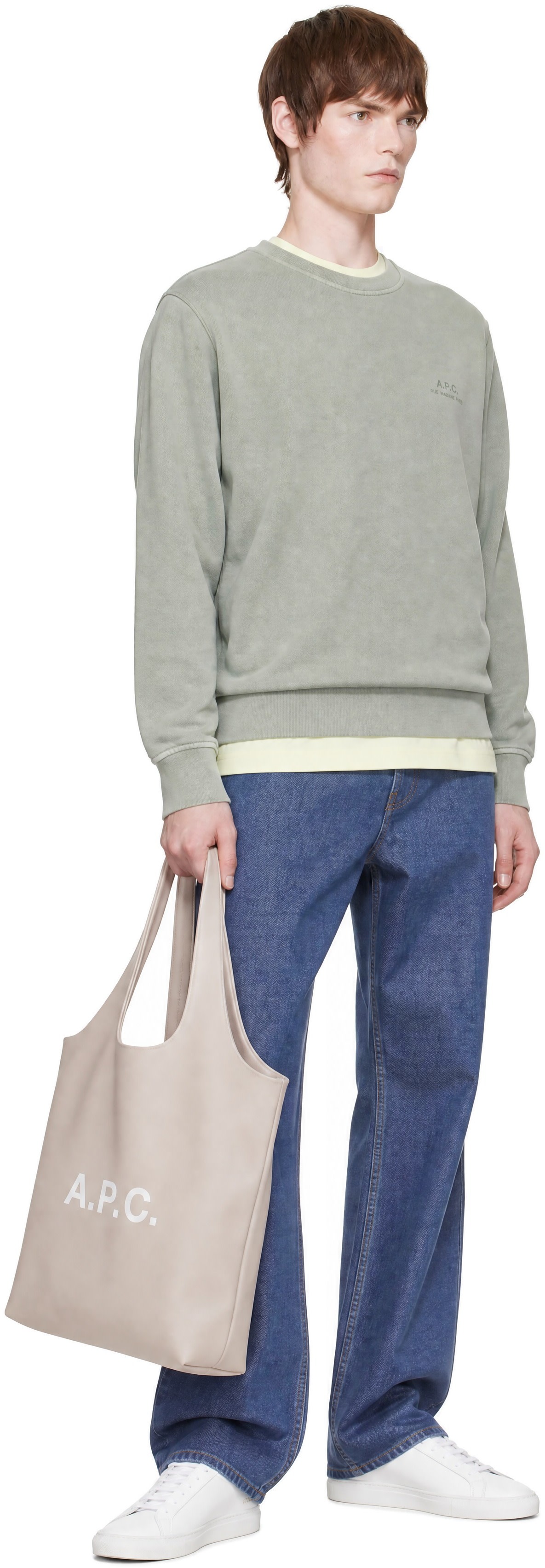 A.P.C. - Pull molletonné décontracté vert à logo