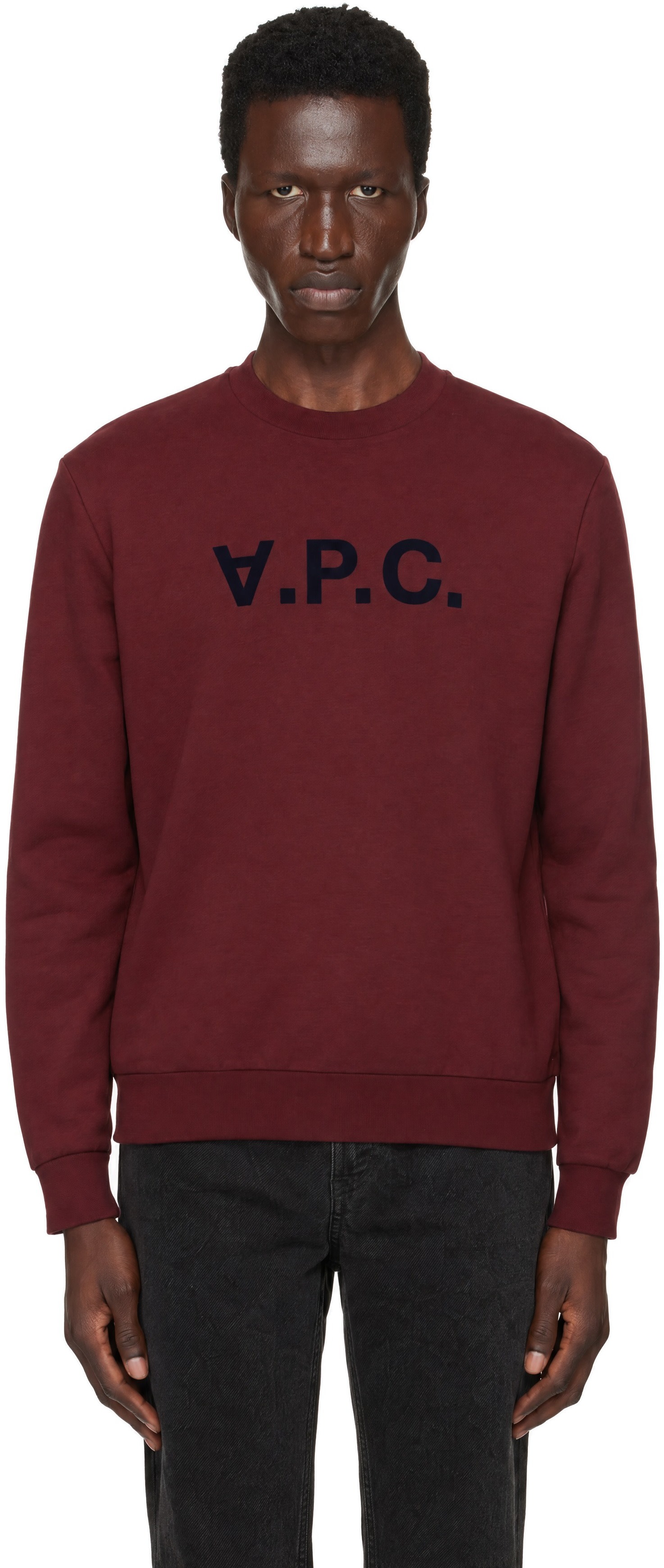 A.P.C. - Pull molletonné bourgogne à grand logo V.P.C.