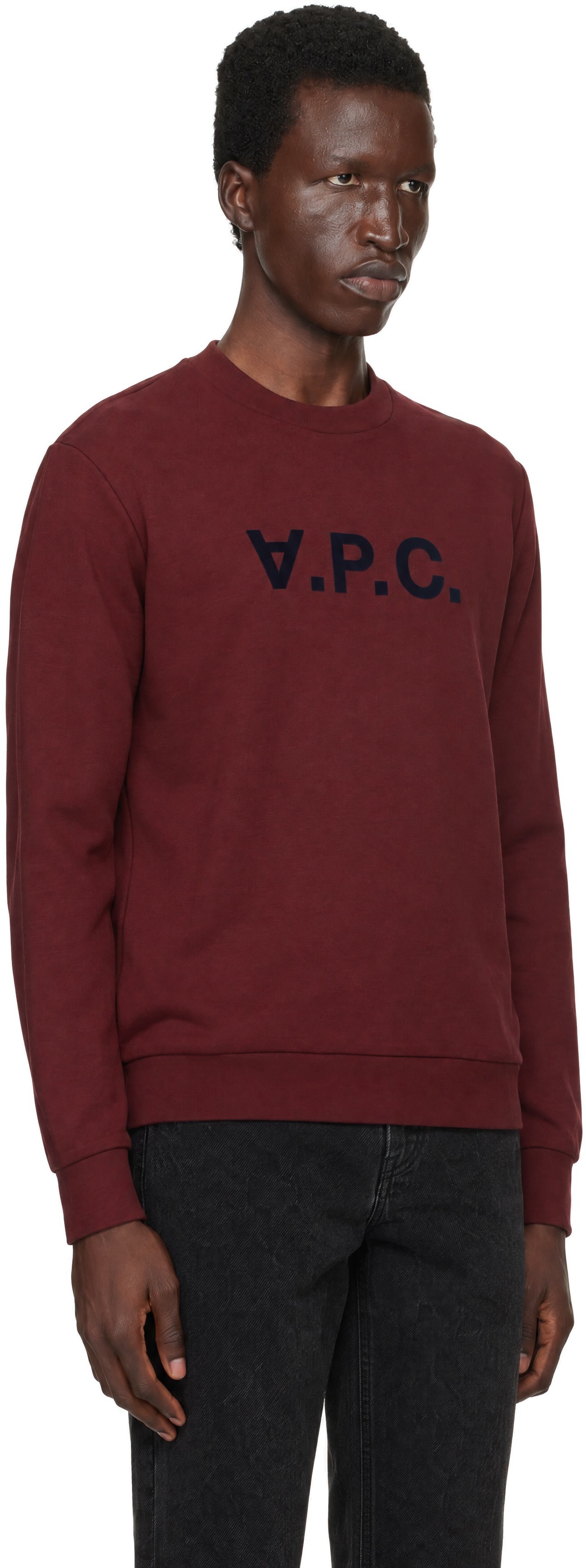 A.P.C. - Pull molletonné bourgogne à grand logo V.P.C.