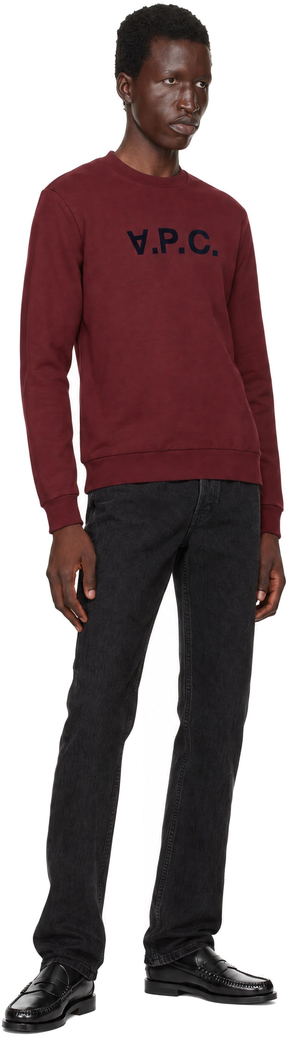 A.P.C. - Pull molletonné bourgogne à grand logo V.P.C.