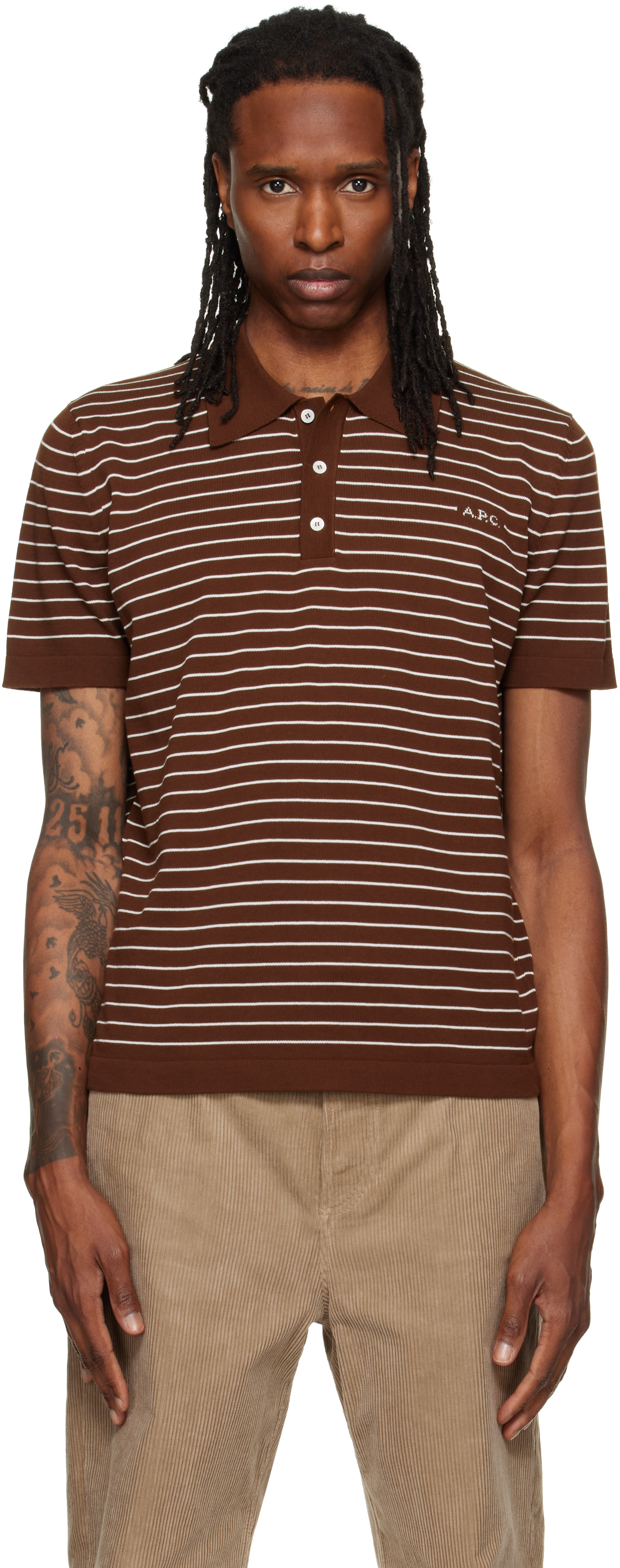 A.P.C. - Brown Fitted Striped Polo