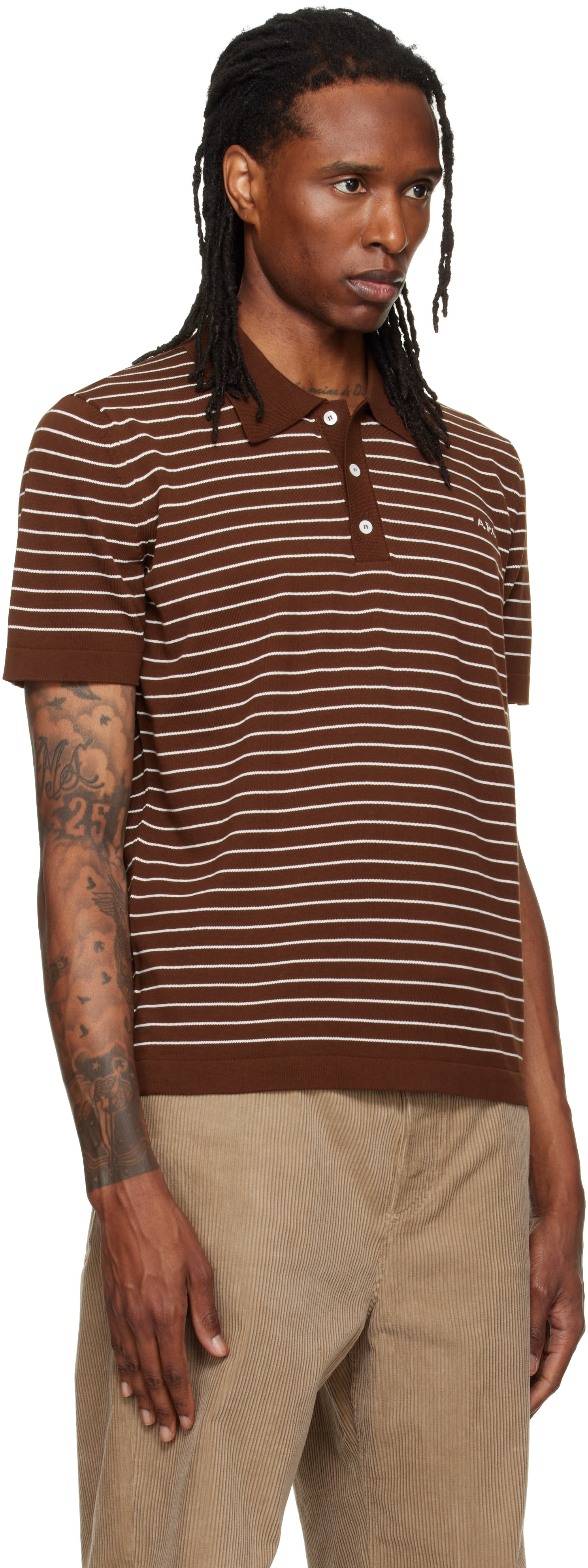 A.P.C. - Brown Fitted Striped Polo