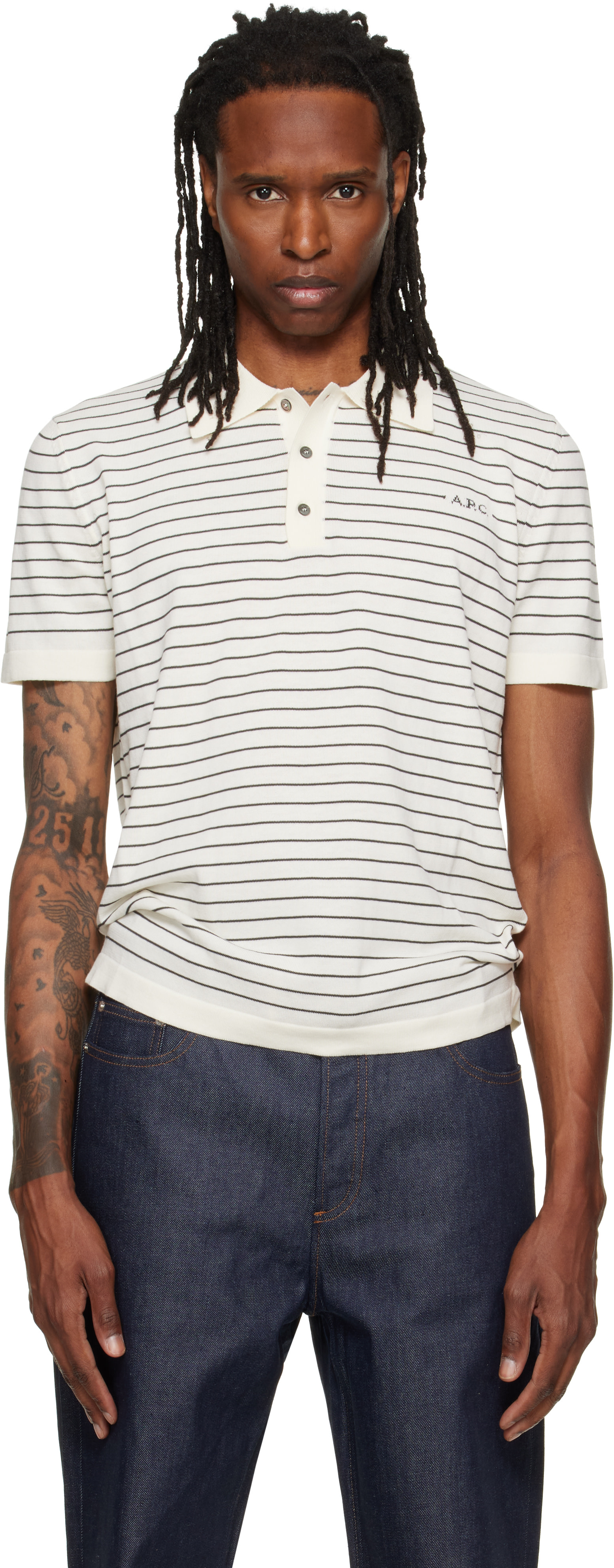 A.P.C. - Off-White Fitted Striped Polo