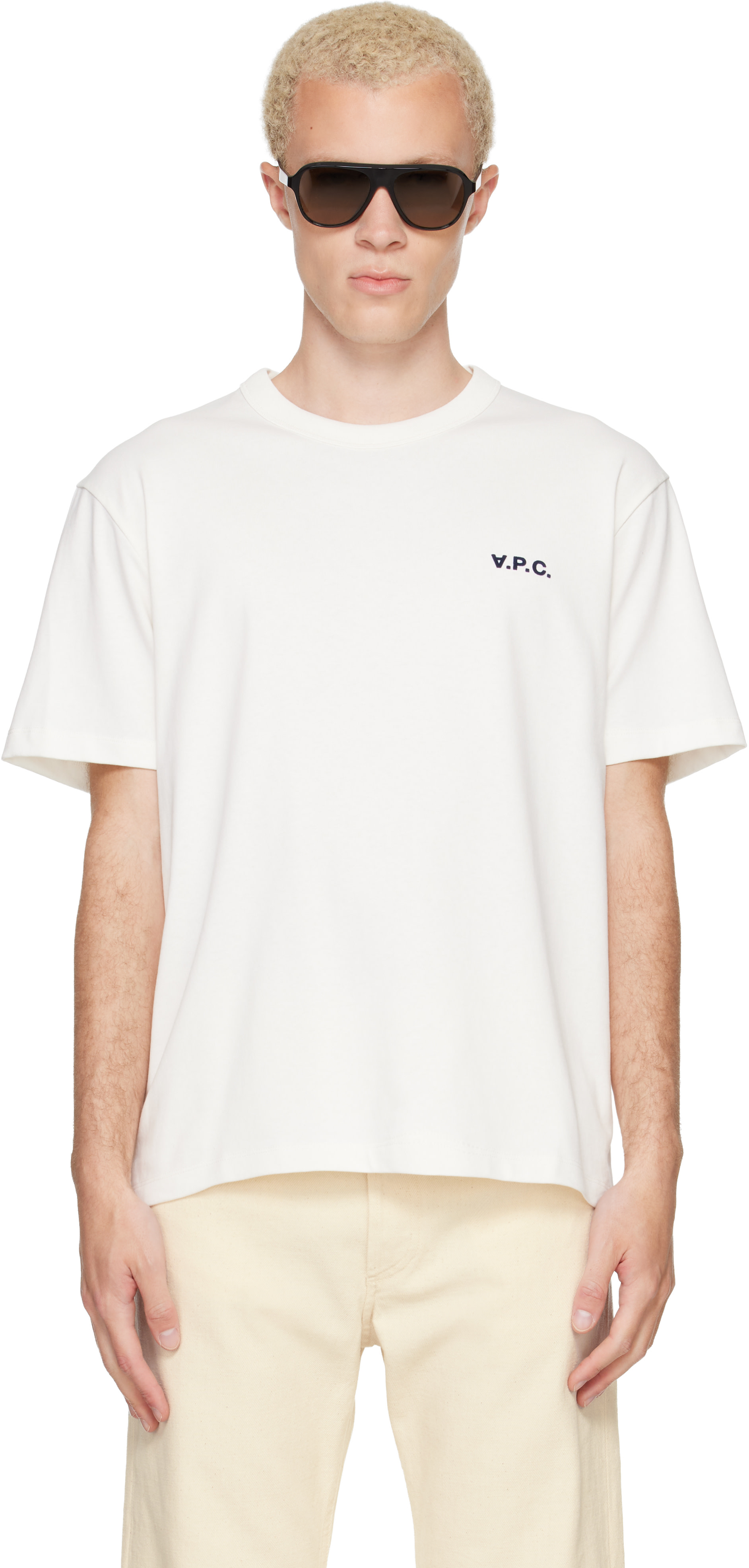A.P.C.: Off-White Boxy Petit 'VPC' T-shirt | SSENSE