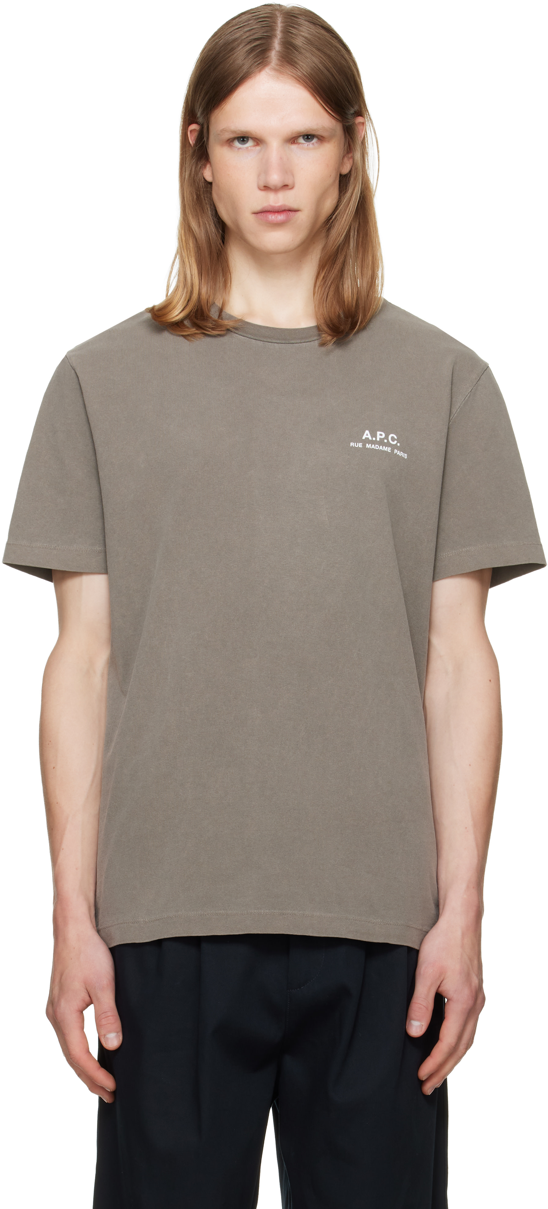 (正規品) A.P.C. Rue Madame Paris Tシャツ A.P.C.: Gray 'A.P.C. Rue Madame' Logo T-shirt | SSENSE