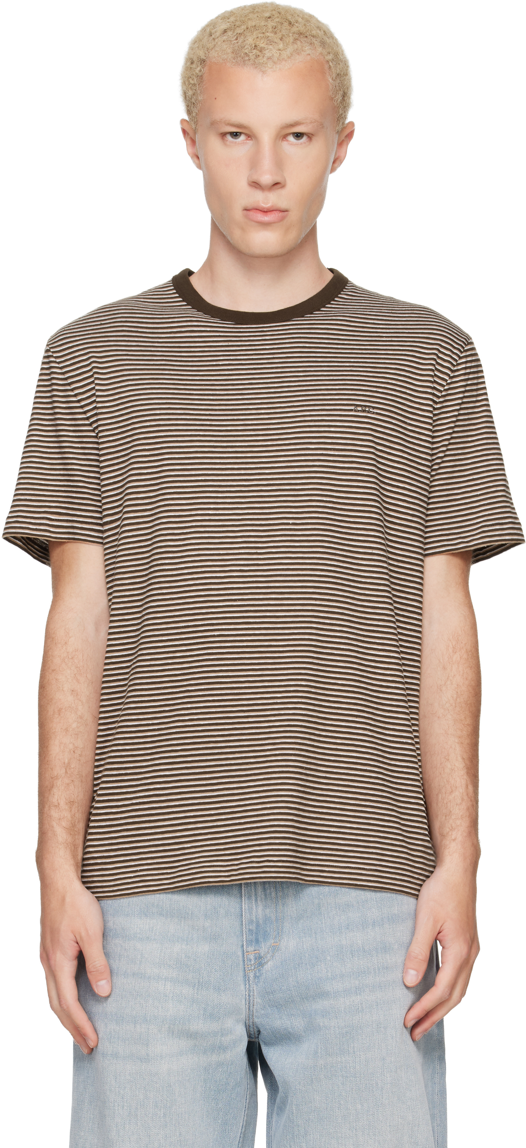 A.P.C. - T-shirt brun à rayures