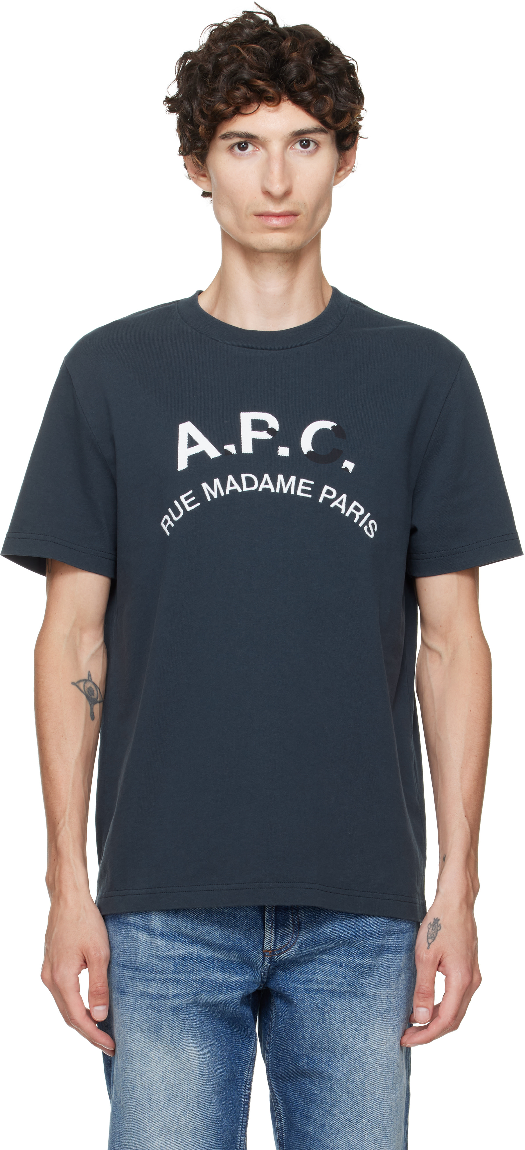 A.P.C. - 네이비 빈티지 이펙트 티셔츠