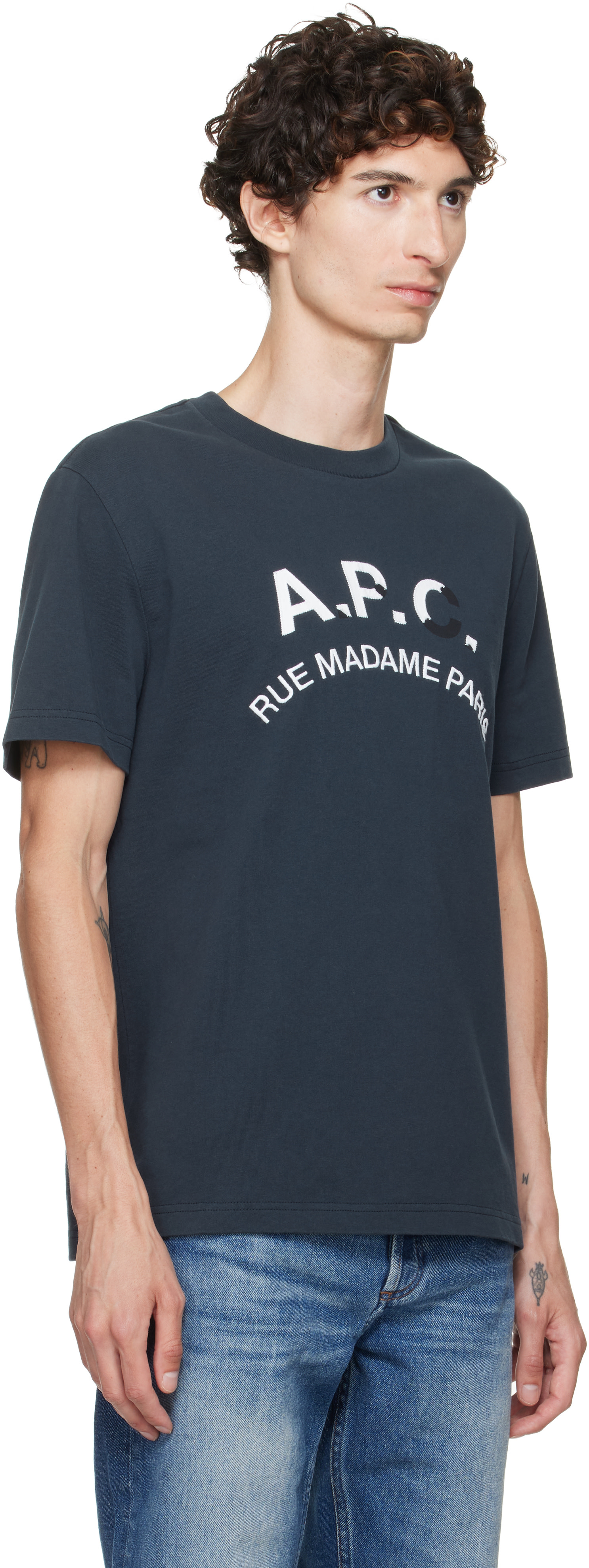 A.P.C. - 네이비 빈티지 이펙트 티셔츠