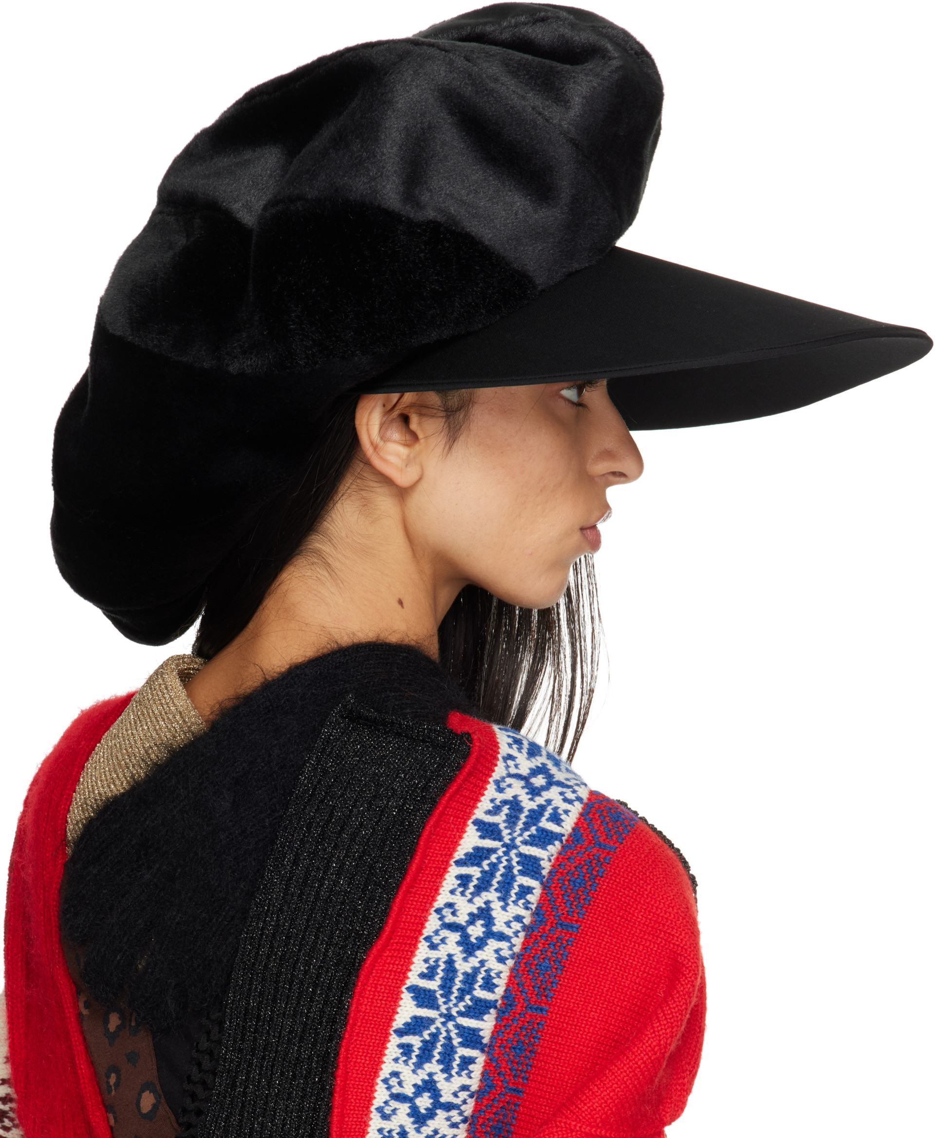 Junya Watanabe: ブラック フェイクファー＆ウールギャバジン ハット