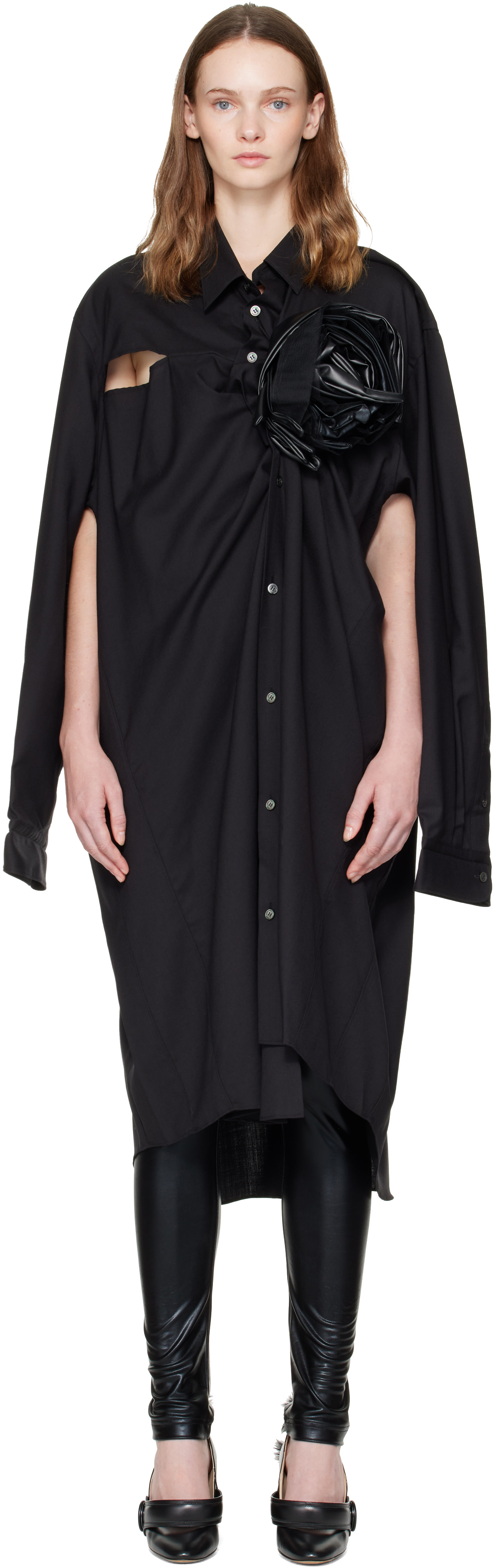 Junya Watanabe: Black Wool & Synthetic Leather Midi Dress | SSENSE