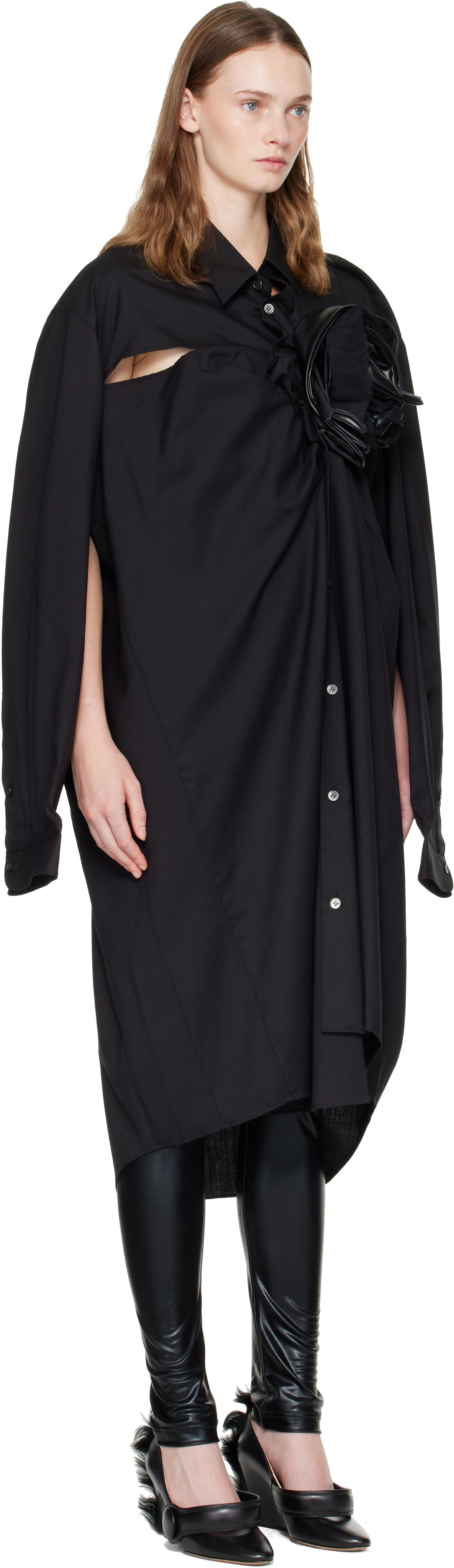 Junya Watanabe: Black Wool & Synthetic Leather Midi Dress | SSENSE