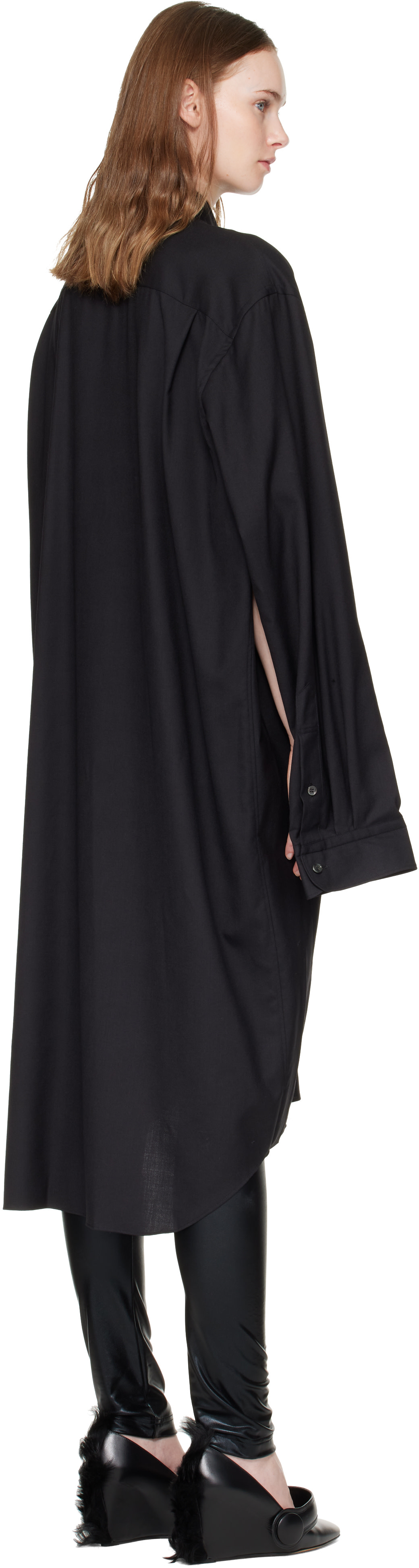 Junya Watanabe: Black Wool & Synthetic Leather Midi Dress | SSENSE