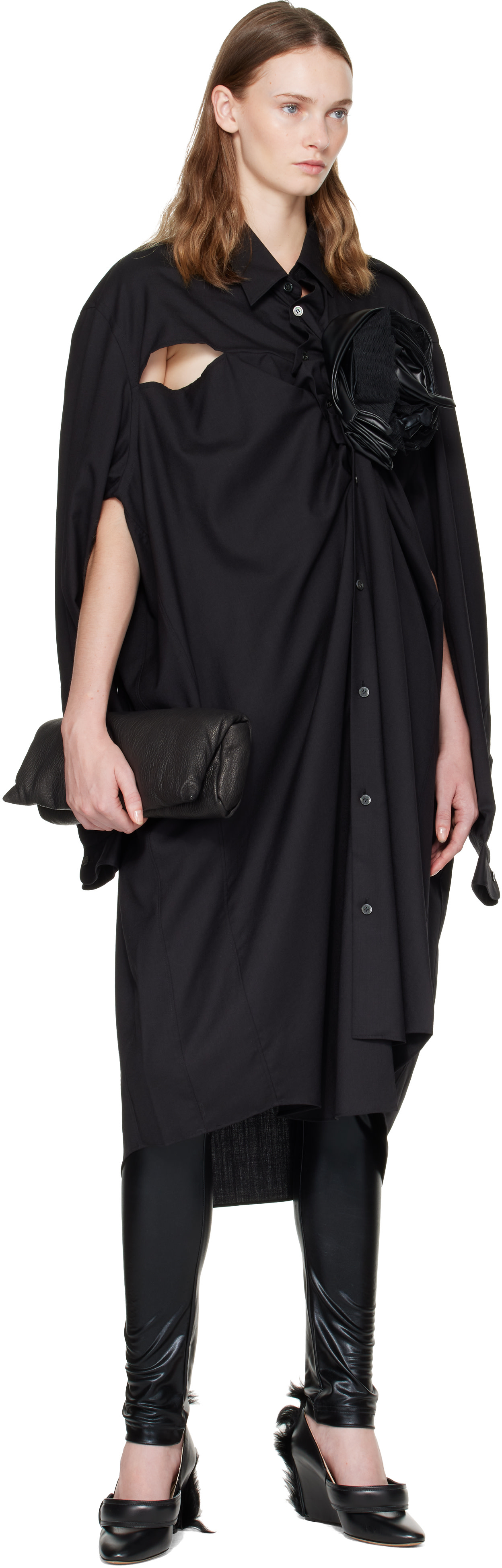 Junya Watanabe: Black Wool & Synthetic Leather Midi Dress | SSENSE
