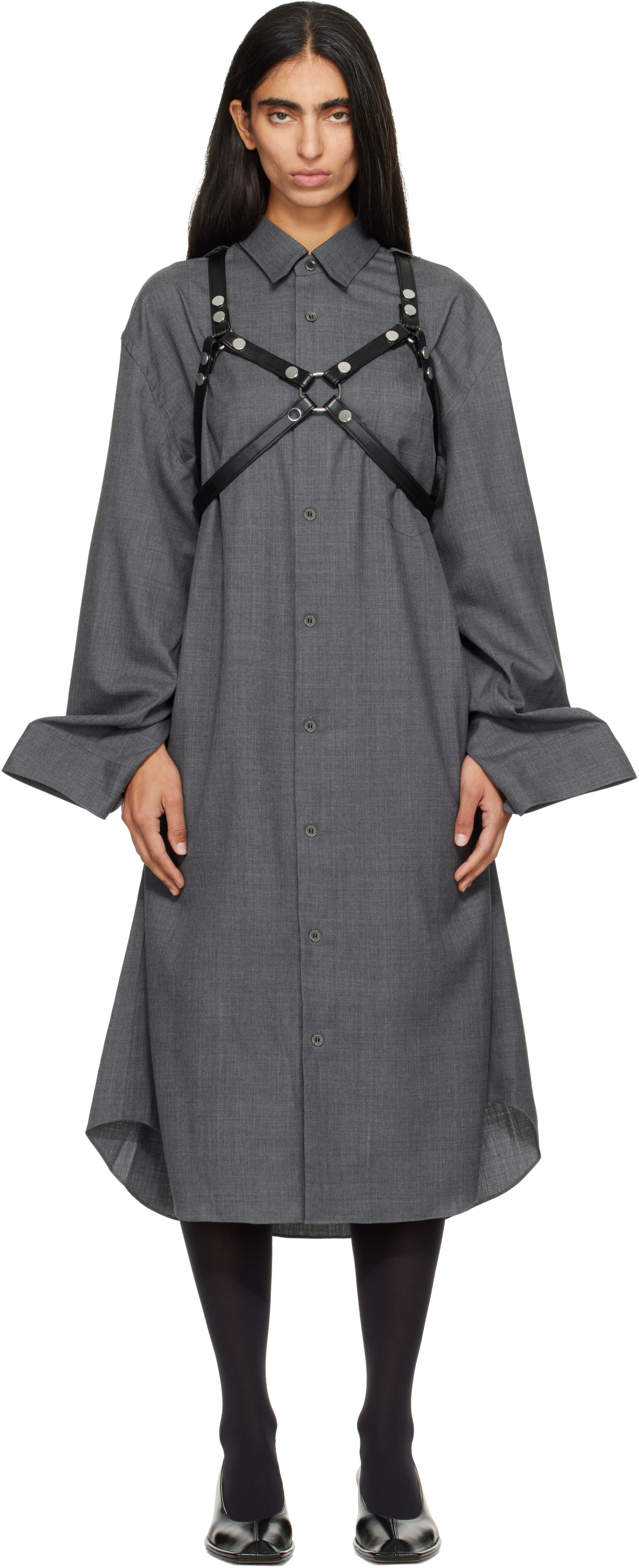 Junya Watanabe: Gray Harness Wool Midi Dress | SSENSE