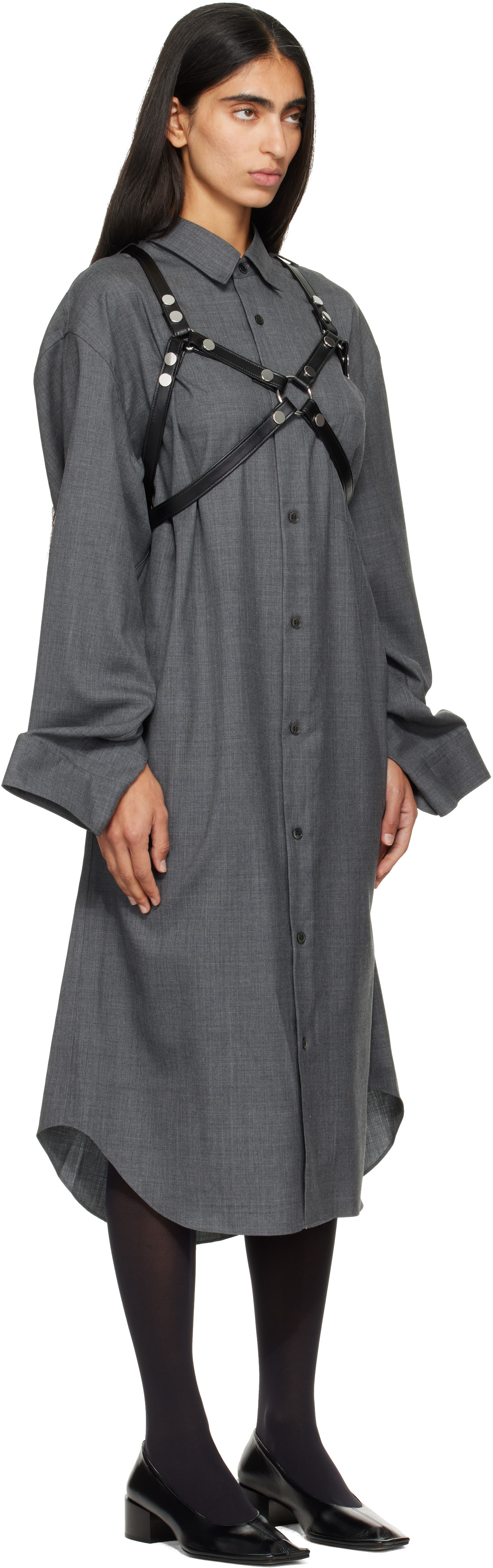 JUNYA WATANABE デザインスウェット ワンピース ギャルソン グレー Junya Watanabe: Gray Harness Wool Midi Dress | SSENSE