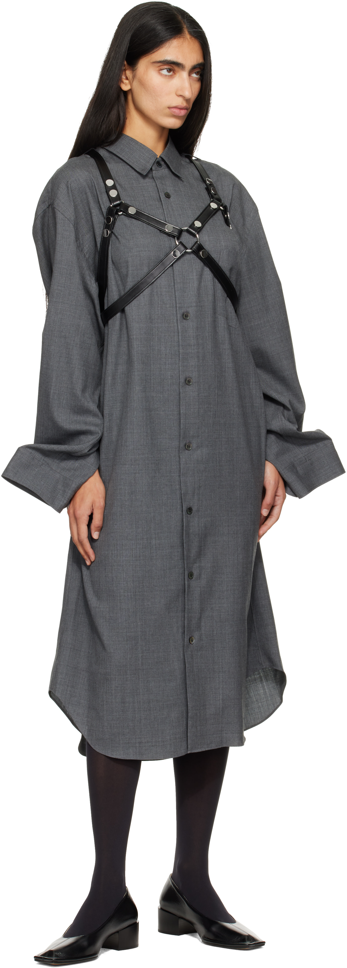Junya Watanabe: Gray Harness Wool Midi Dress | SSENSE