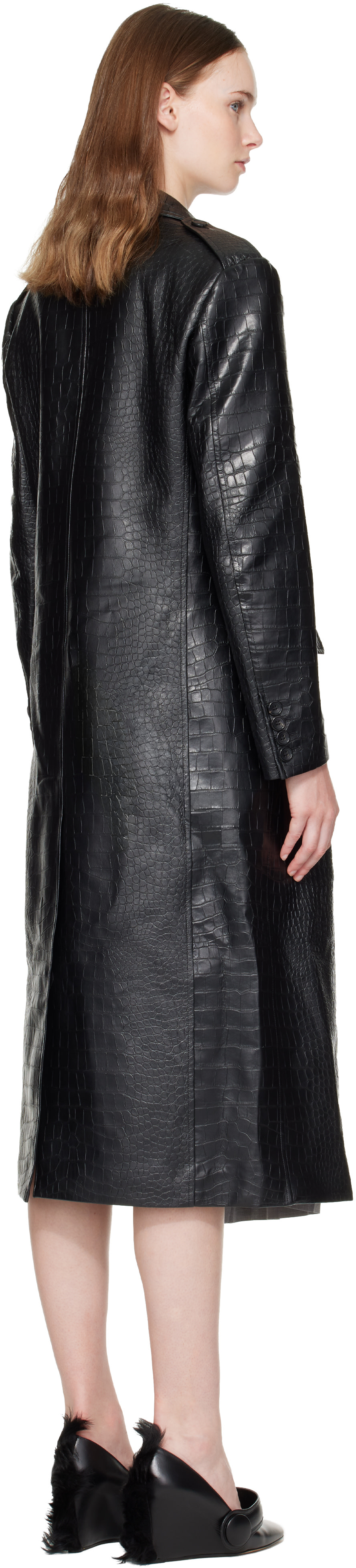 Junya Watanabe: Black Croc-Embossed Faux-Leather Coat | SSENSE