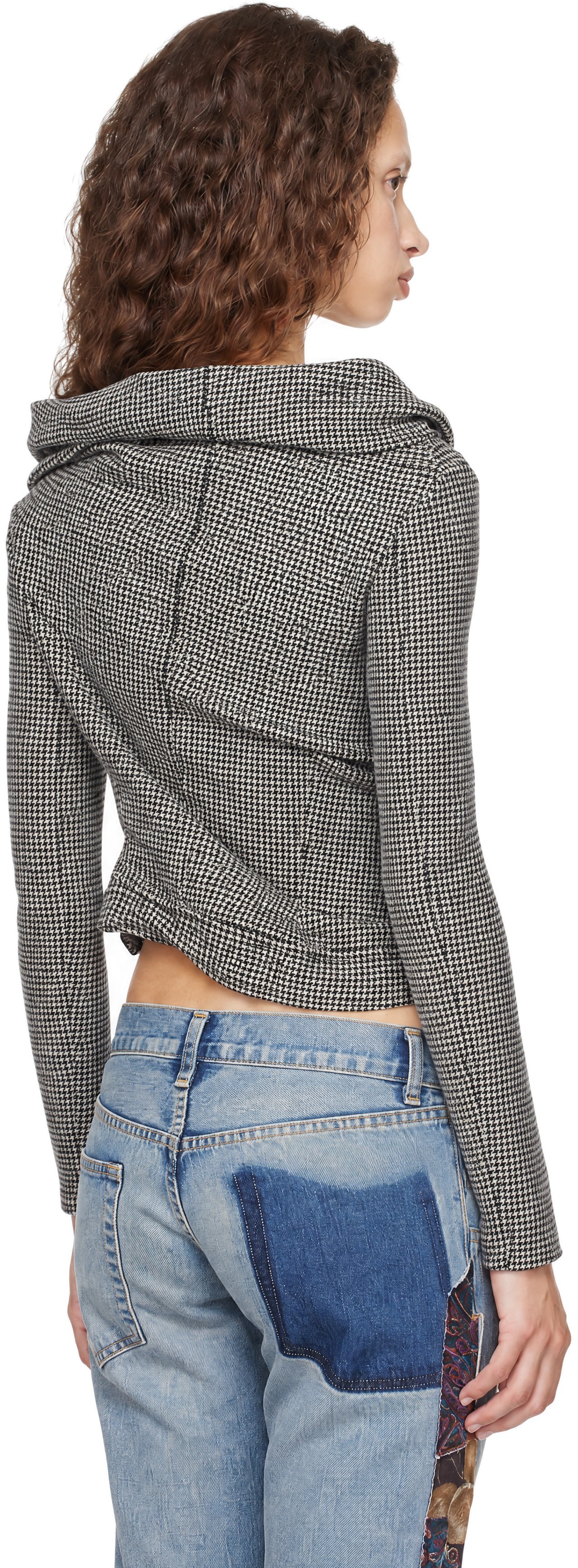 JUNYA WATANABE レディースジャケット XS Junya Watanabe: Black & White Wool Nylon Glen Check Jacket | SSENSE