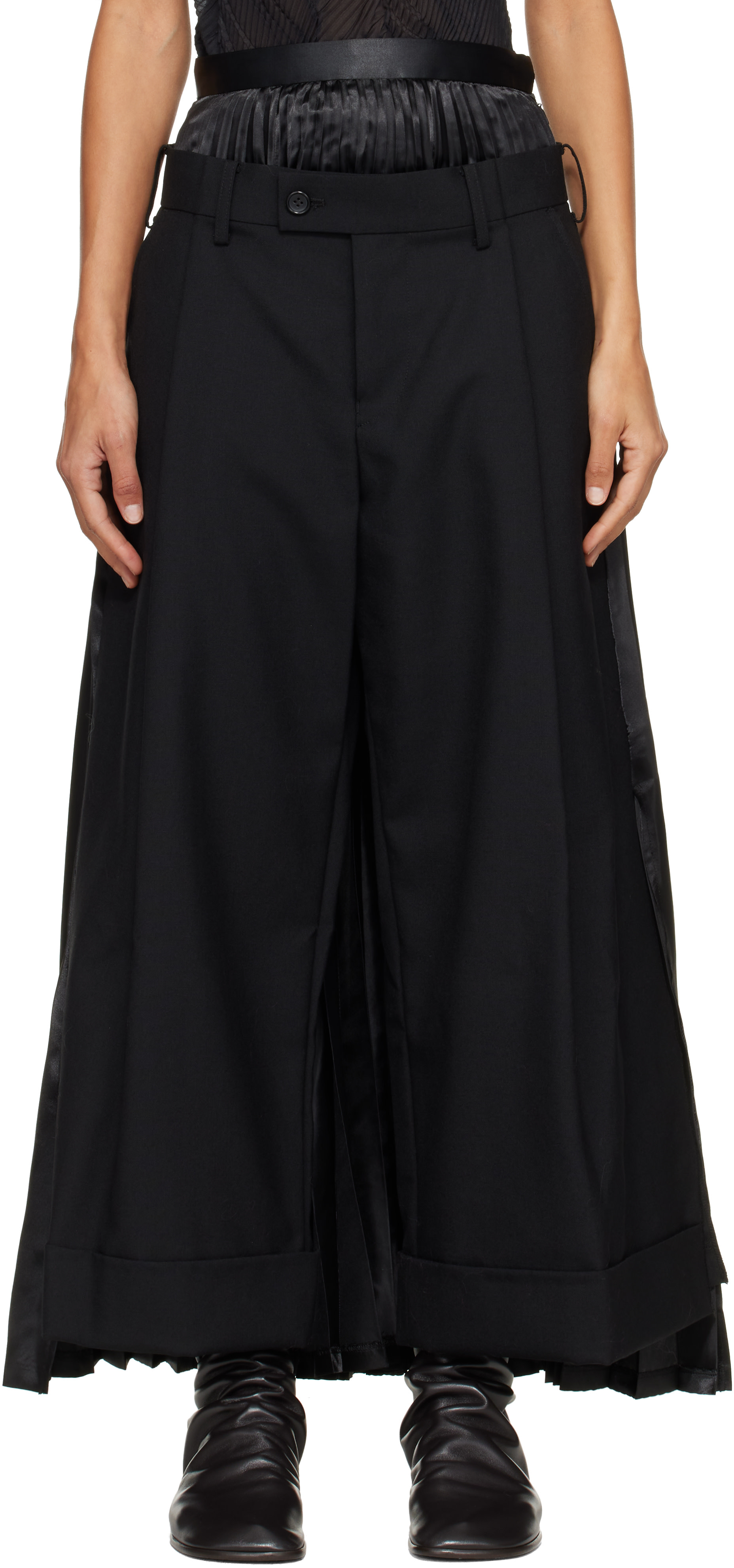 Junya Watanabe: Black Wool Skirt Trousers | SSENSE Canada