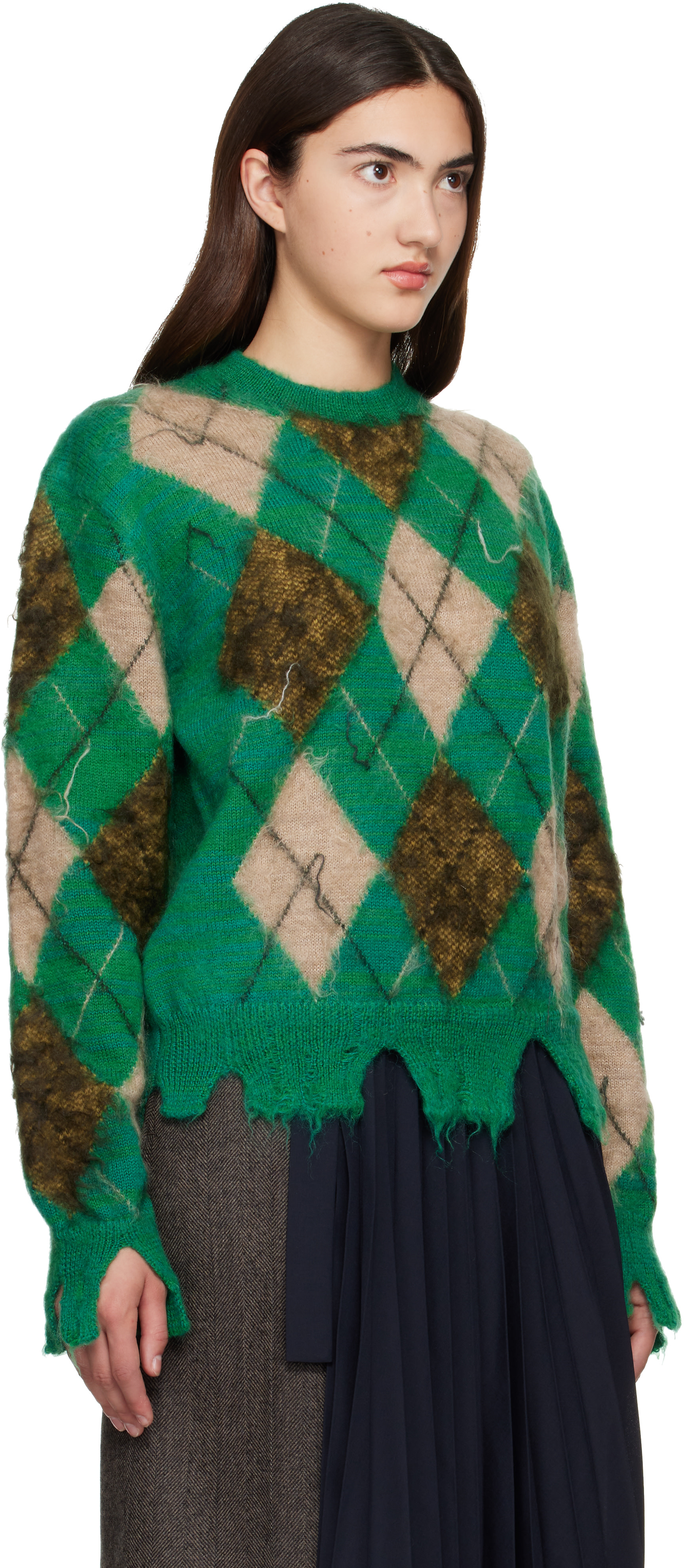 Junya Watanabe - Pull vert à motif argyle