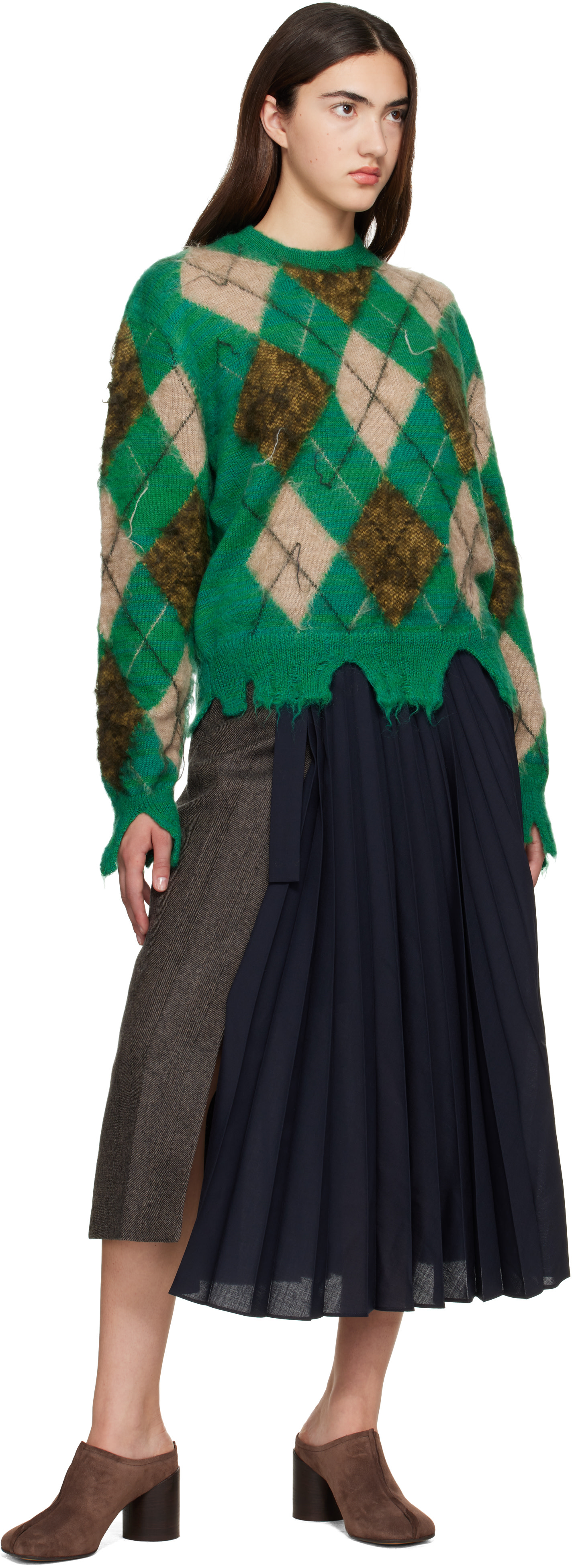 Junya Watanabe - Pull vert à motif argyle