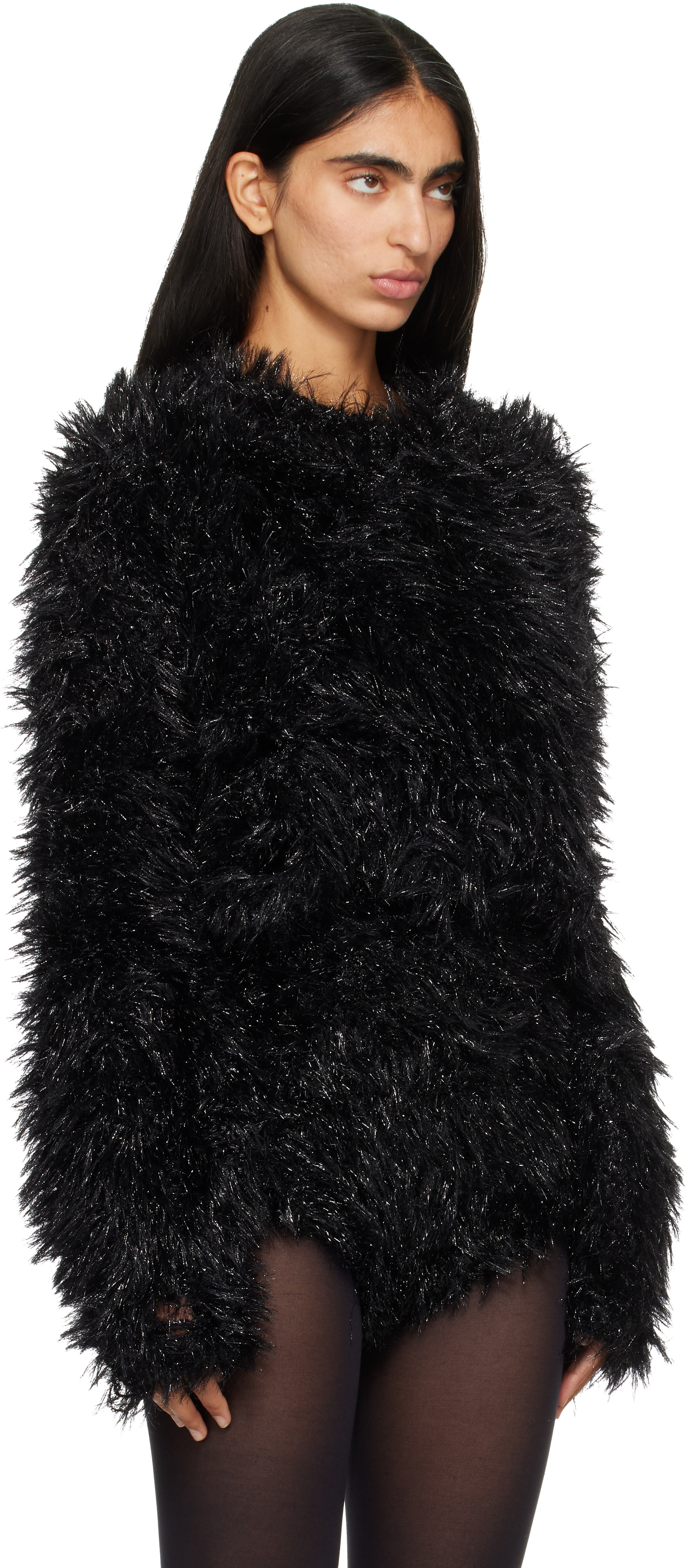 Junya Watanabe - Pull scintillant noir à col ras du cou