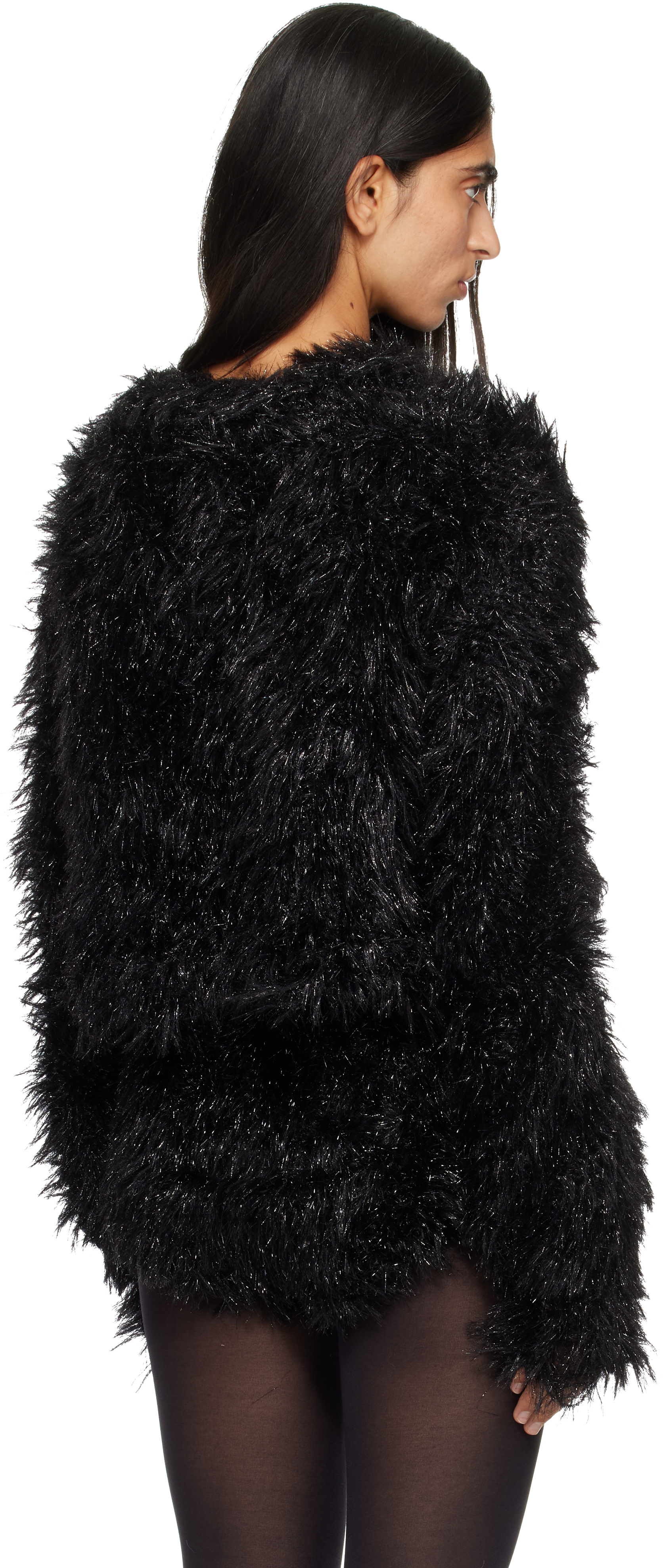 Junya Watanabe - Pull scintillant noir à col ras du cou