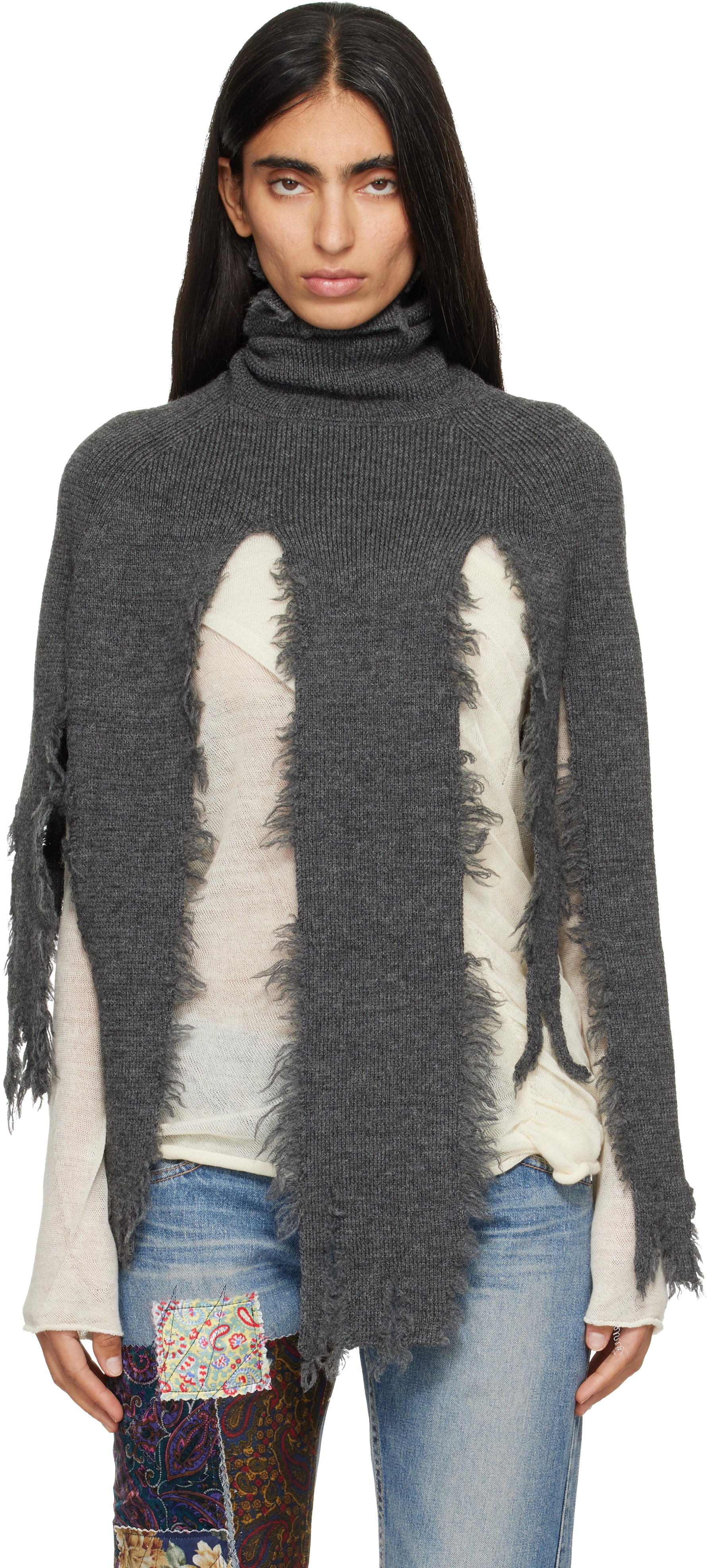 Junya Watanabe - Gray Wool Turtleneck Cape