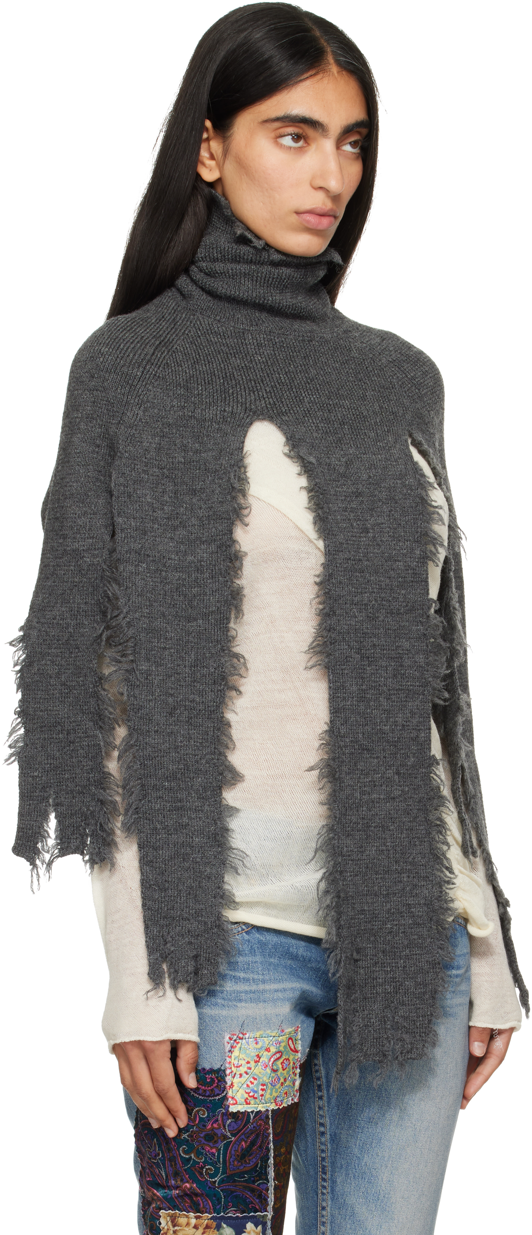 Junya Watanabe - Gray Wool Turtleneck Cape