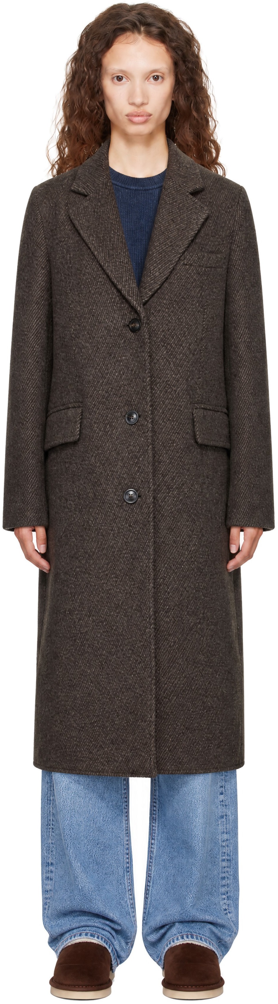 COOR - Brown Wool-Blend Twill Single Coat