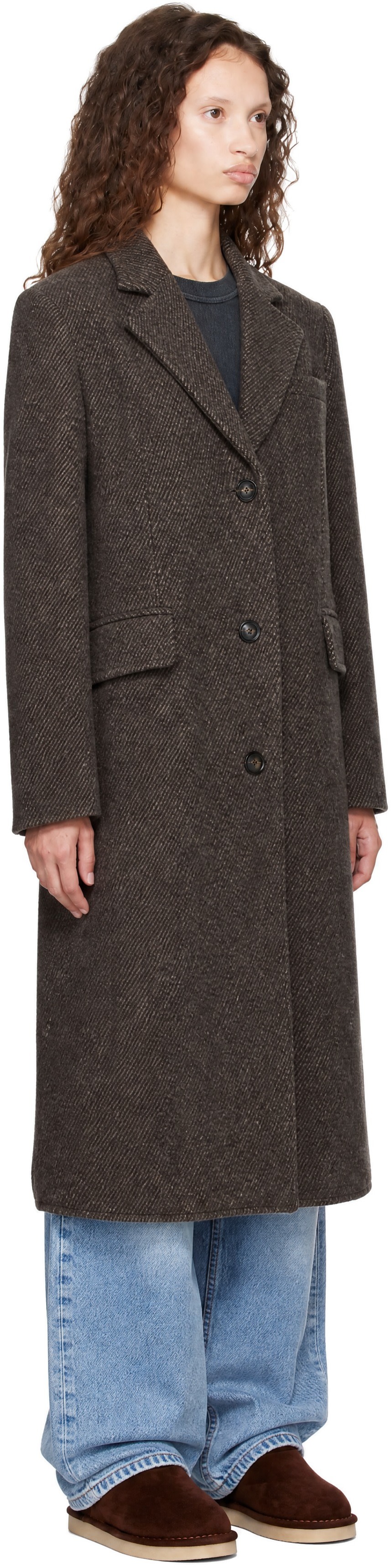 COOR - Brown Wool-Blend Twill Single Coat