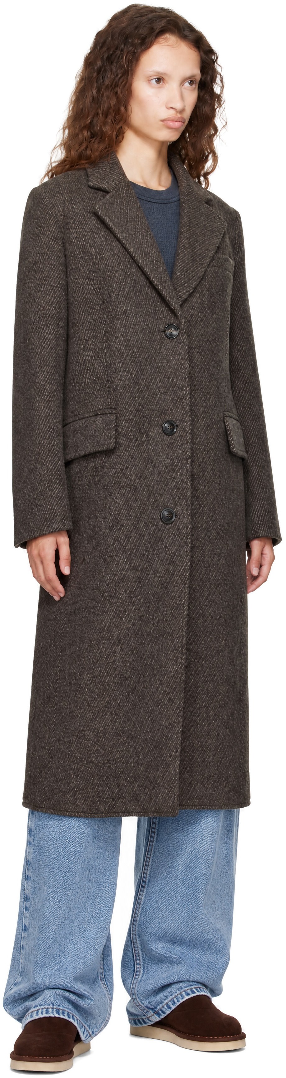 COOR - Brown Wool-Blend Twill Single Coat