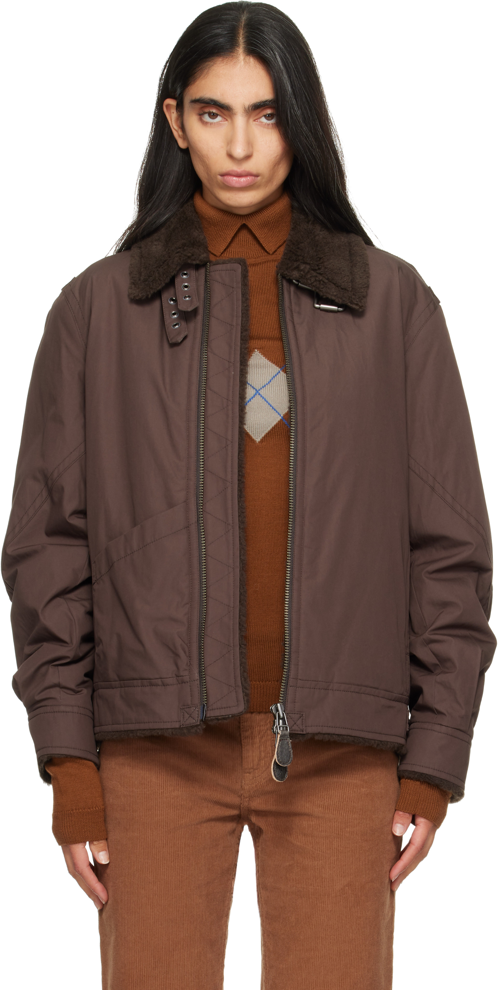 COOR - Blouson B-3 brun en coton à doublure en molleton