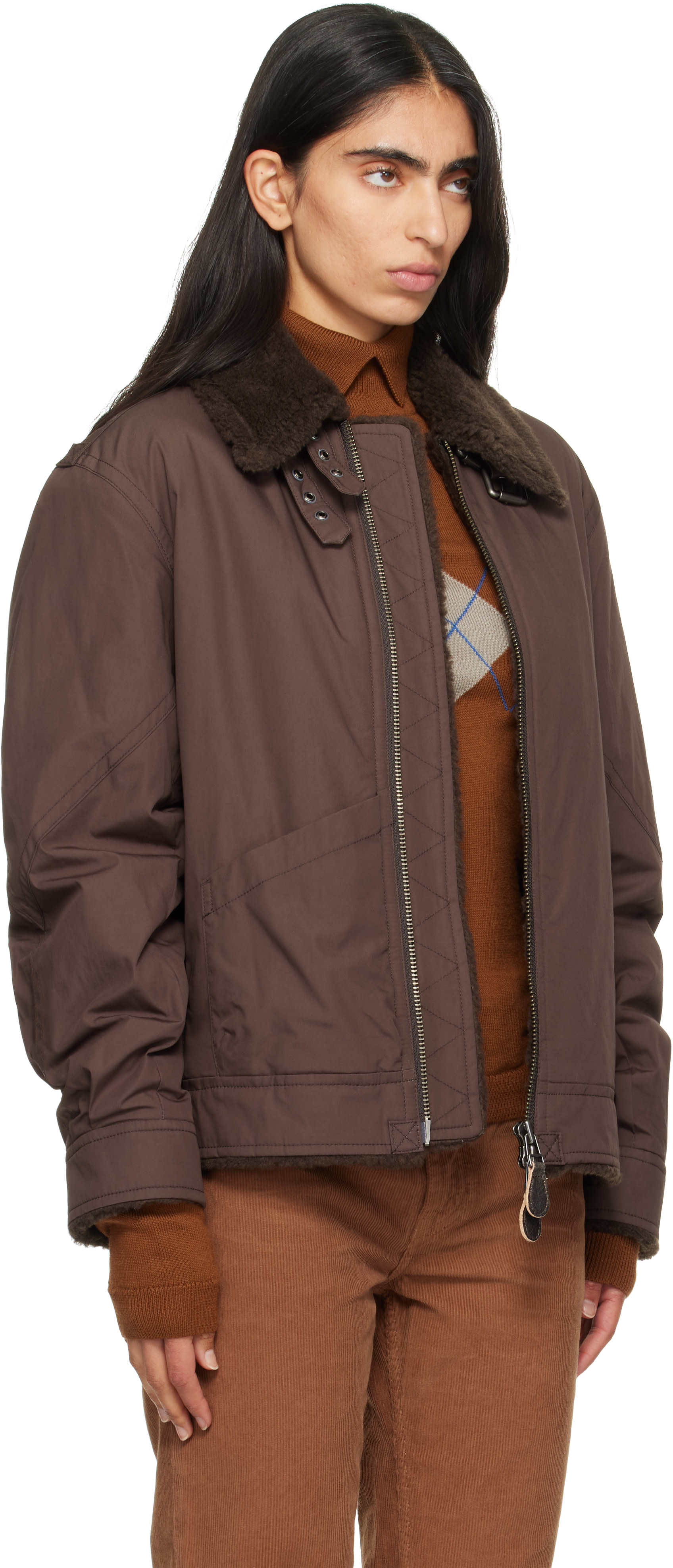 COOR - Blouson B-3 brun en coton à doublure en molleton