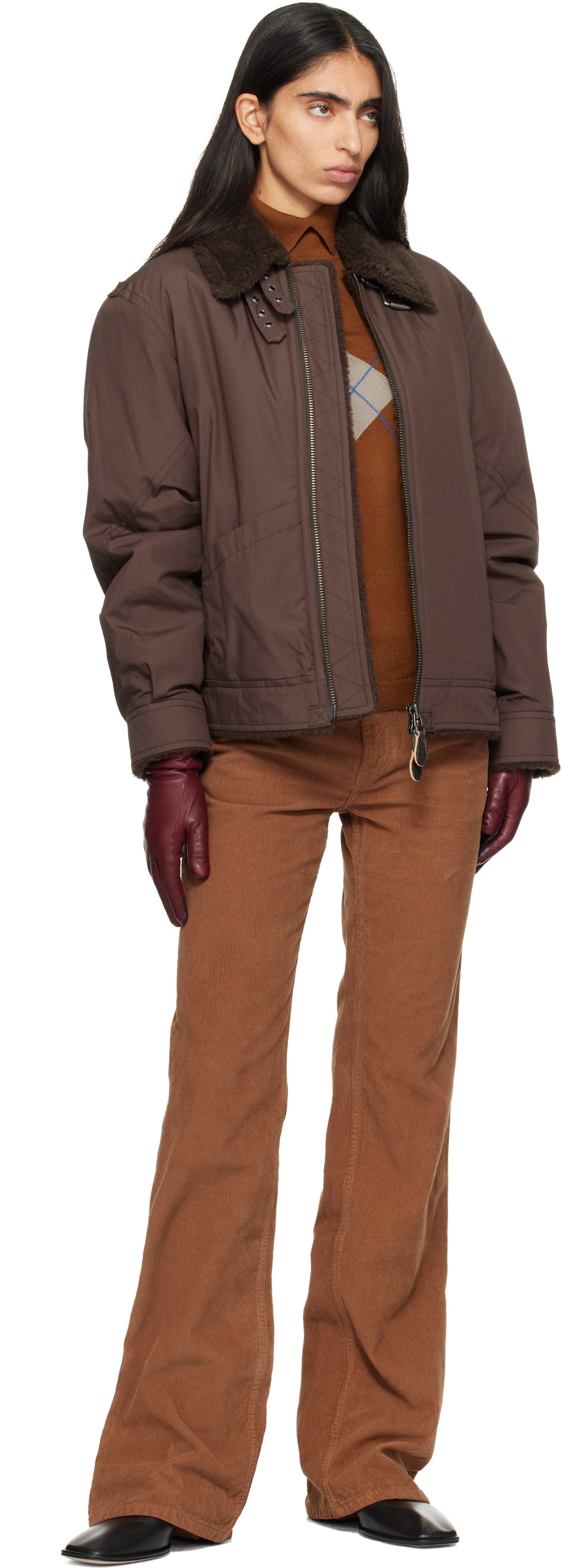 COOR - Blouson B-3 brun en coton à doublure en molleton