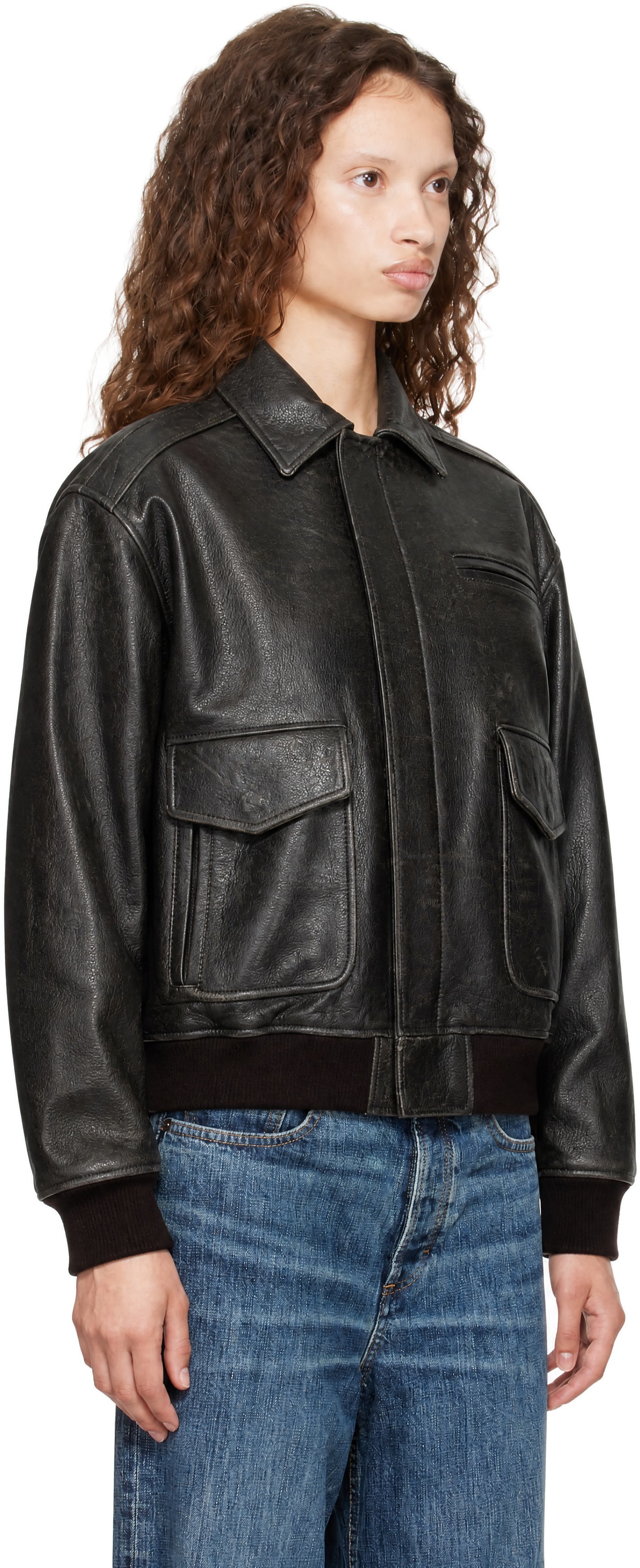 COOR: Brown Vintage Cow Skin Oversized Leather Jacket | SSENSE