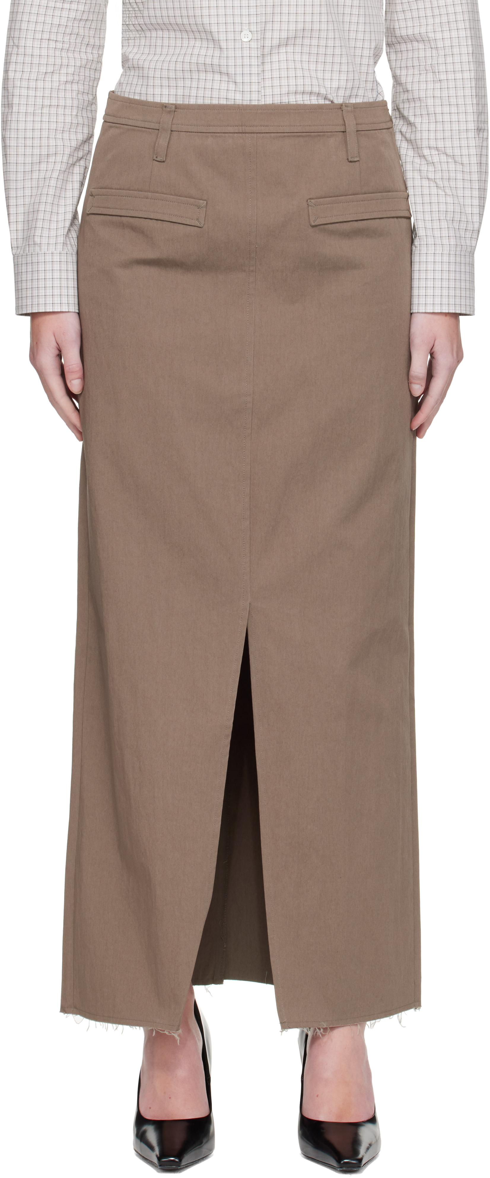 COOR - Jupe midi décontractée kaki en coton