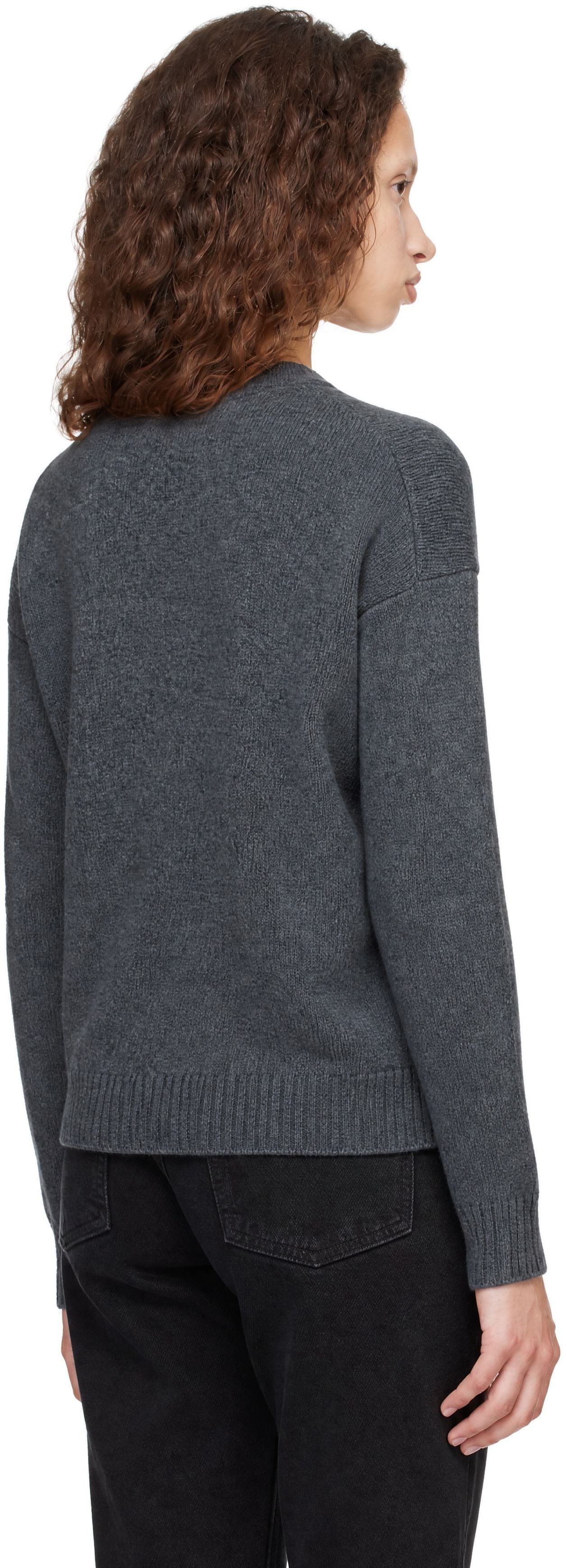 COOR - Pull écourté gris en laine à col ras du cou