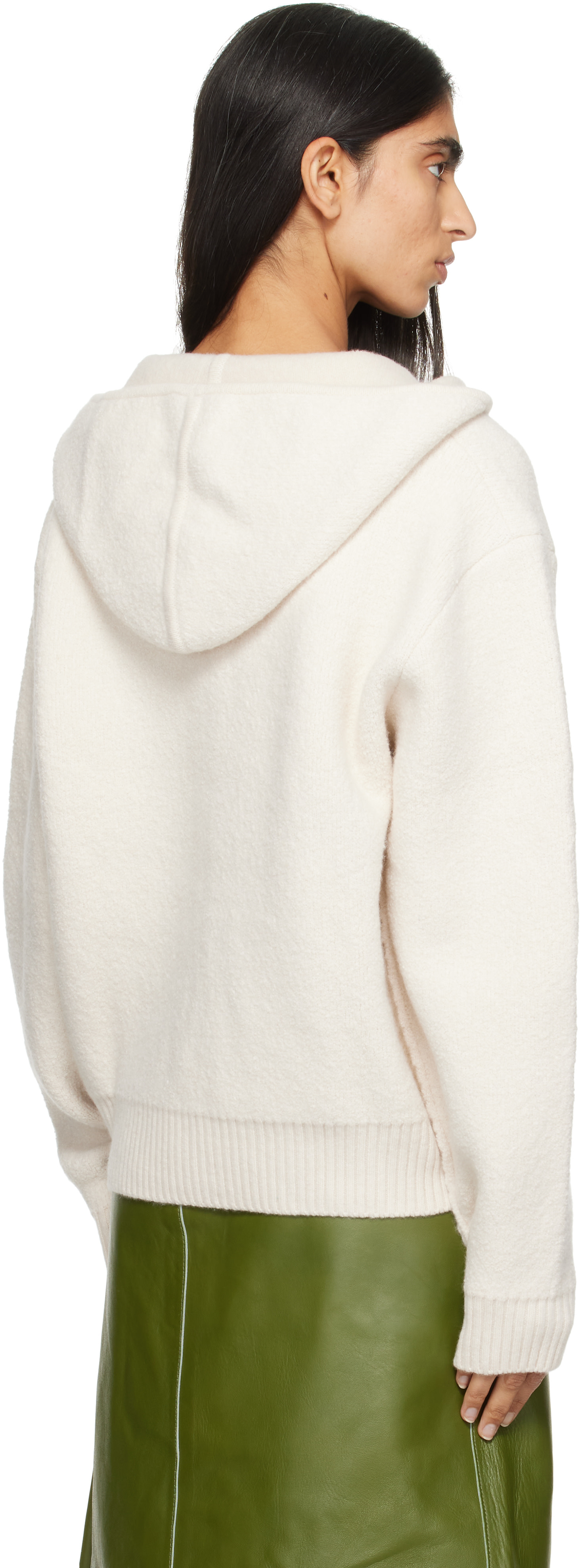 Off White Loading COOR: Off-White Reversible Boucle Knit Zip Hoodie | SSENSE Canada