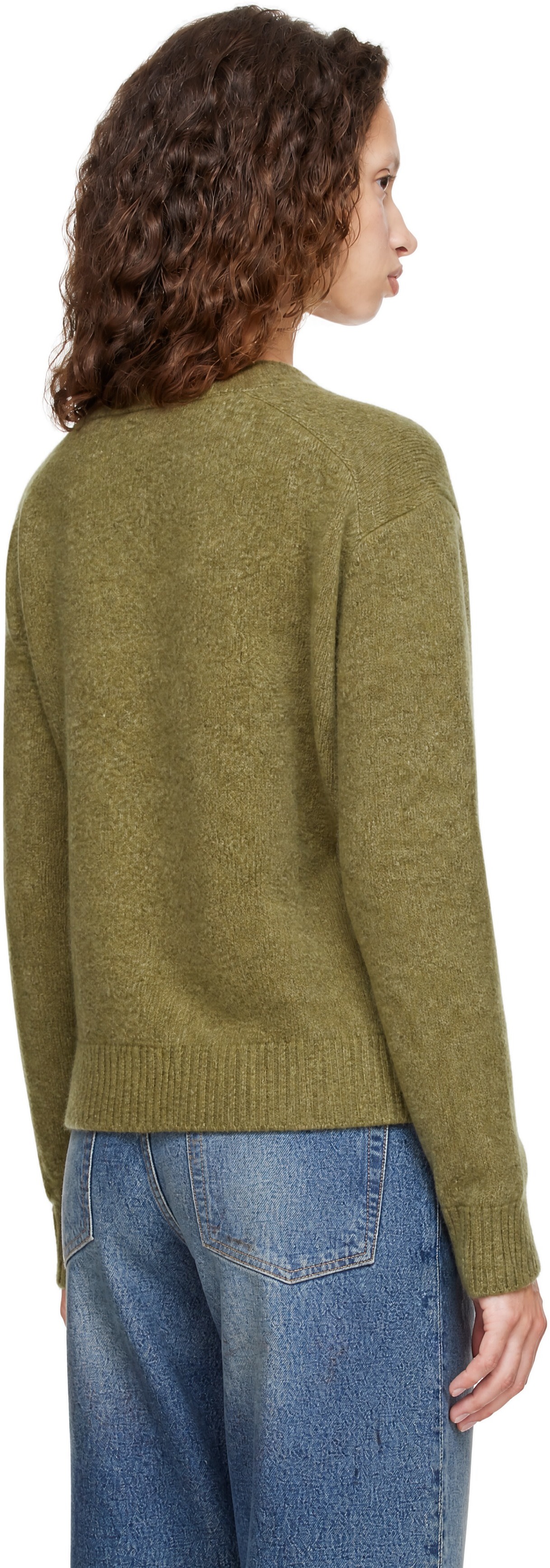 COOR - Pull vert en laine mélangée à col en V