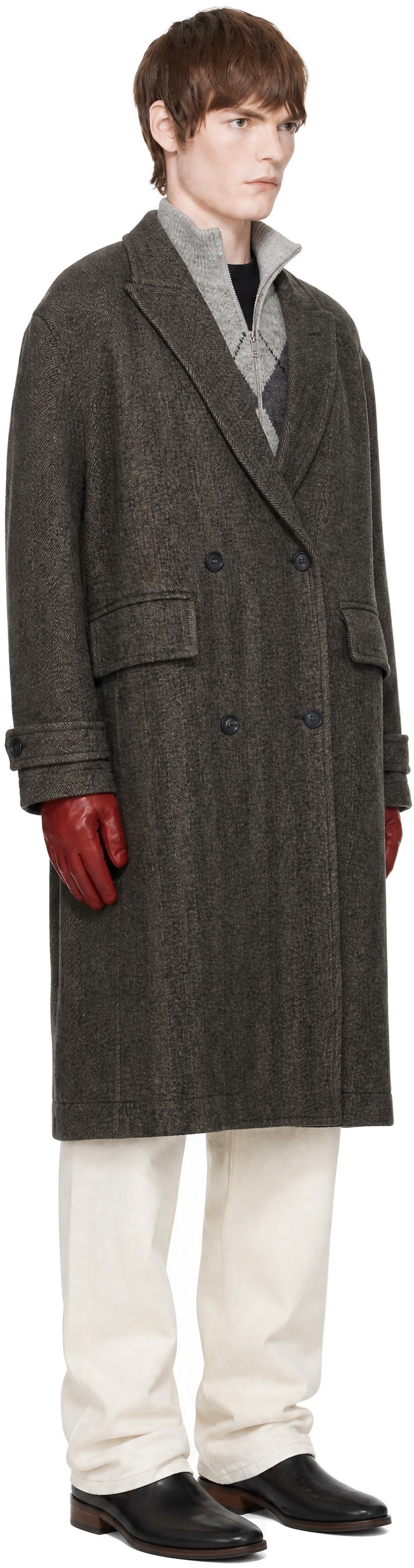COOR - Brown Classy Herringbone Twill Heavy Coat
