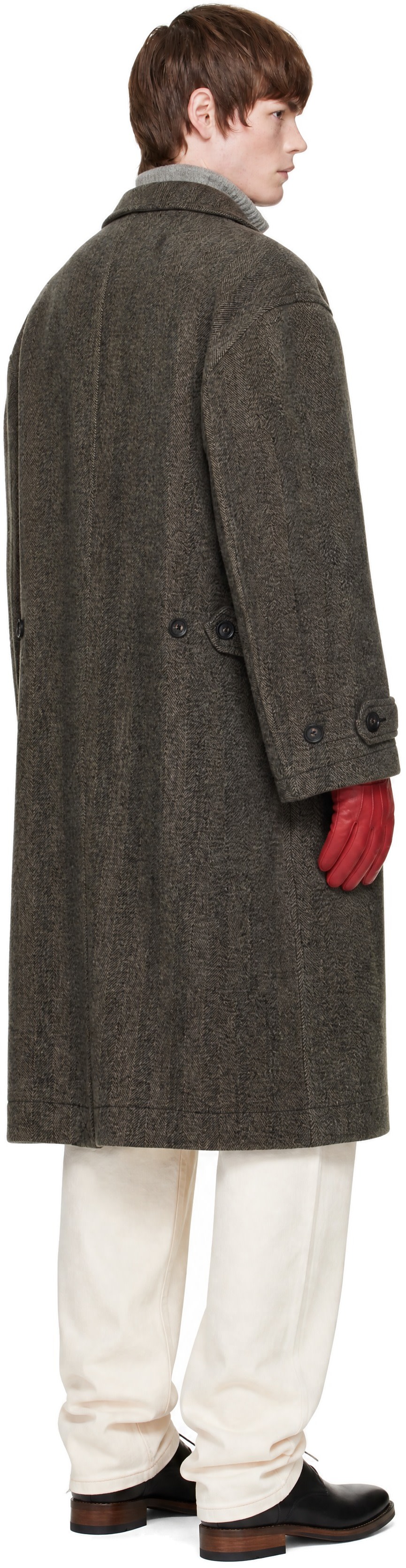 COOR - Brown Classy Herringbone Twill Heavy Coat