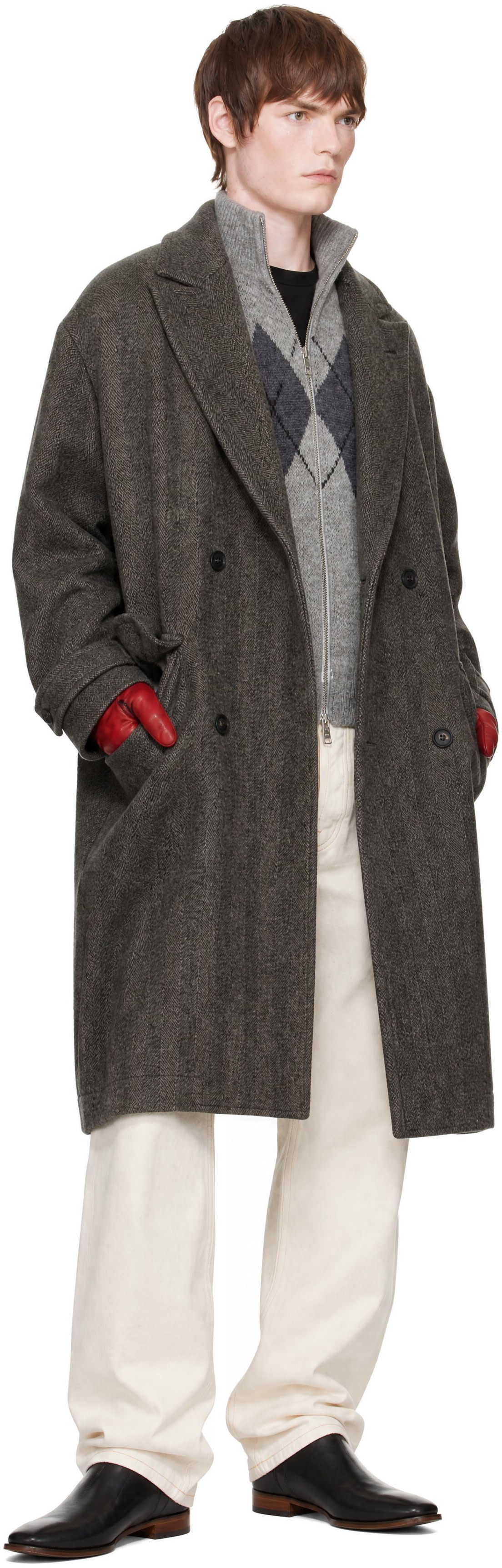 COOR - Brown Classy Herringbone Twill Heavy Coat