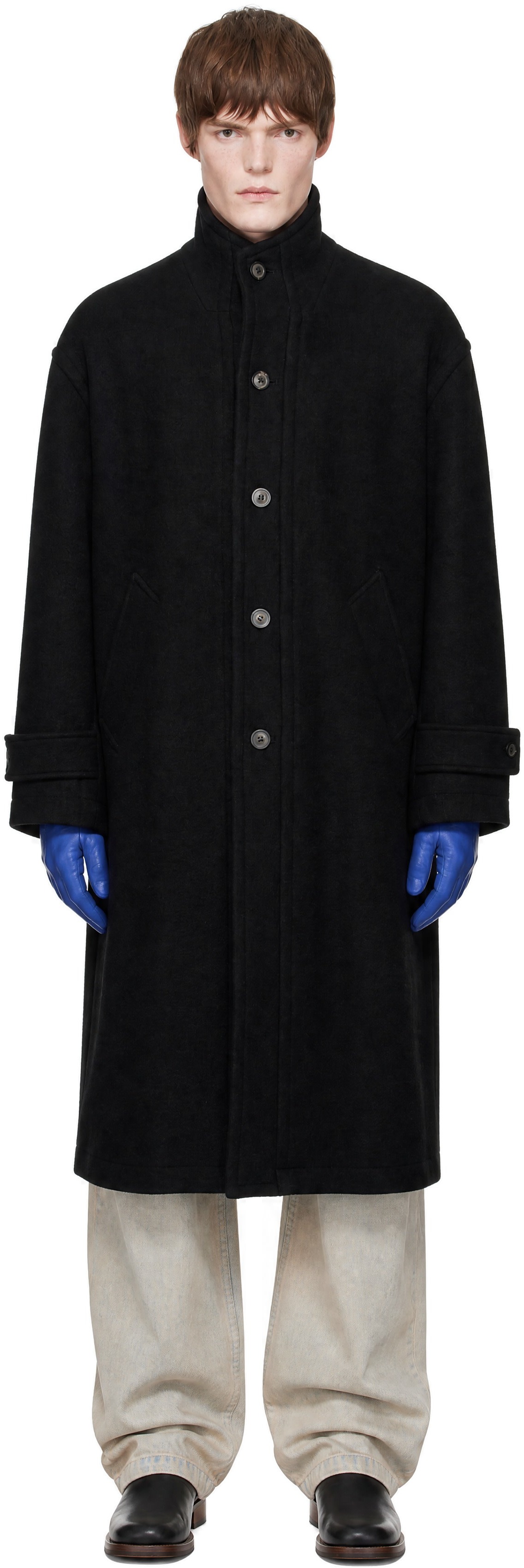 COOR - Black Virgin Wool High Neck Coat